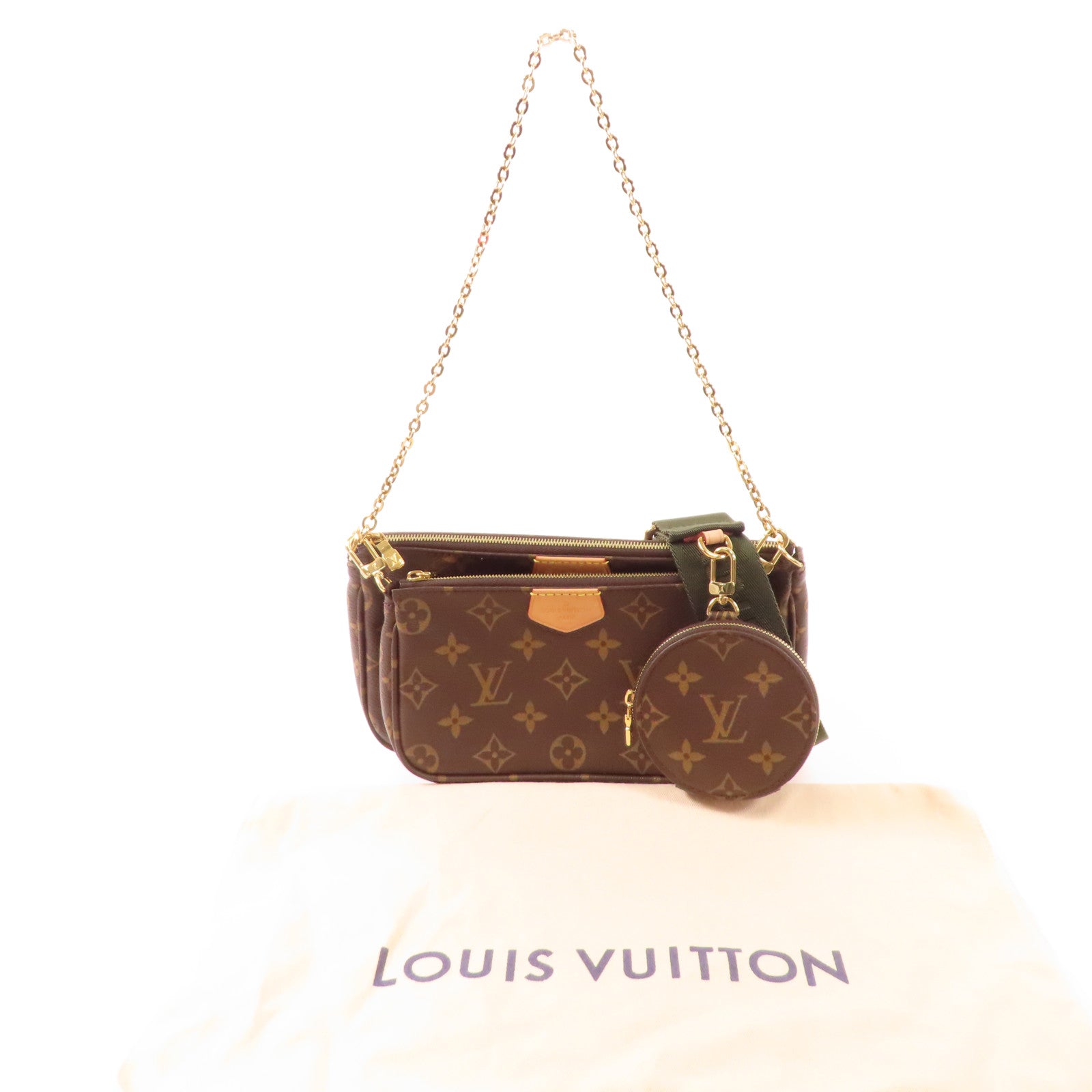 LOUIS VUITTON Monogram Multi Pochette Accessoires金扣肩背袋棕色