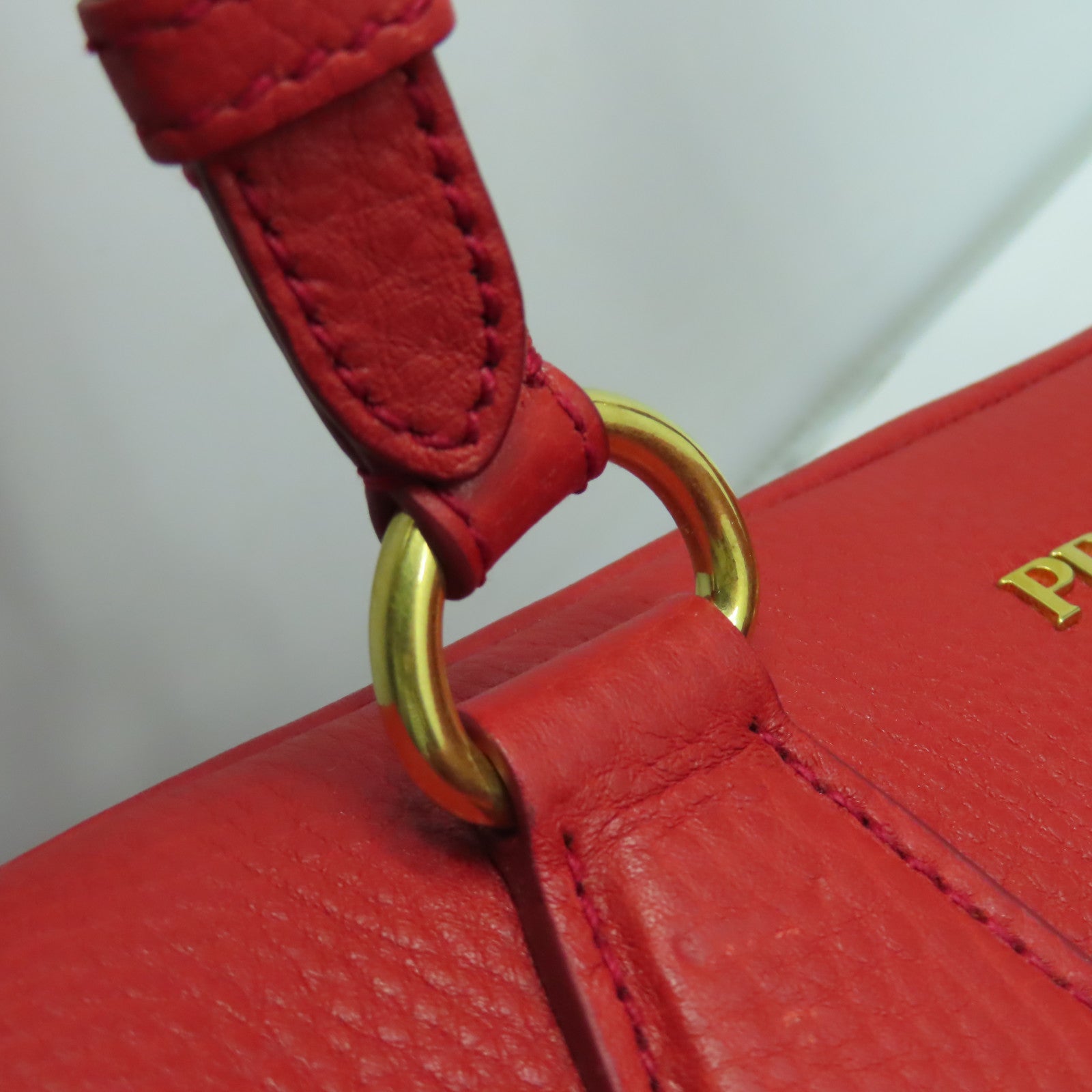 PRADA 羊皮皮革Hand Bag金扣手挽袋紅色