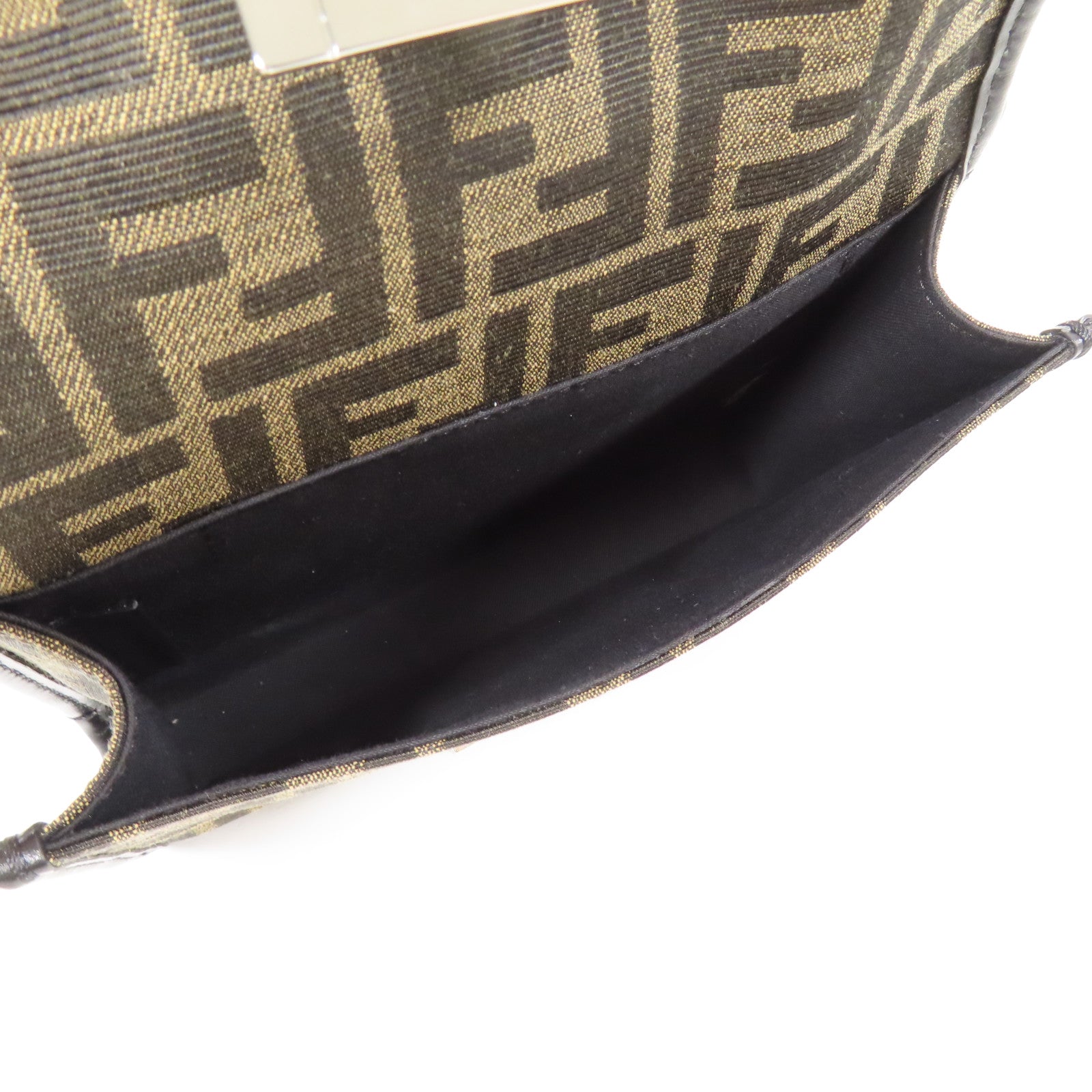 FENDI 帆布Double Baguette銀扣肩背袋棕色