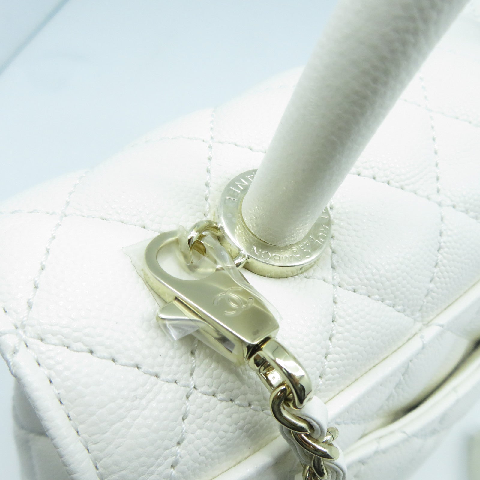 CHANEL 【激減優惠】菱格Caviar皮革Coco Handle金扣鏈帶肩背袋白色