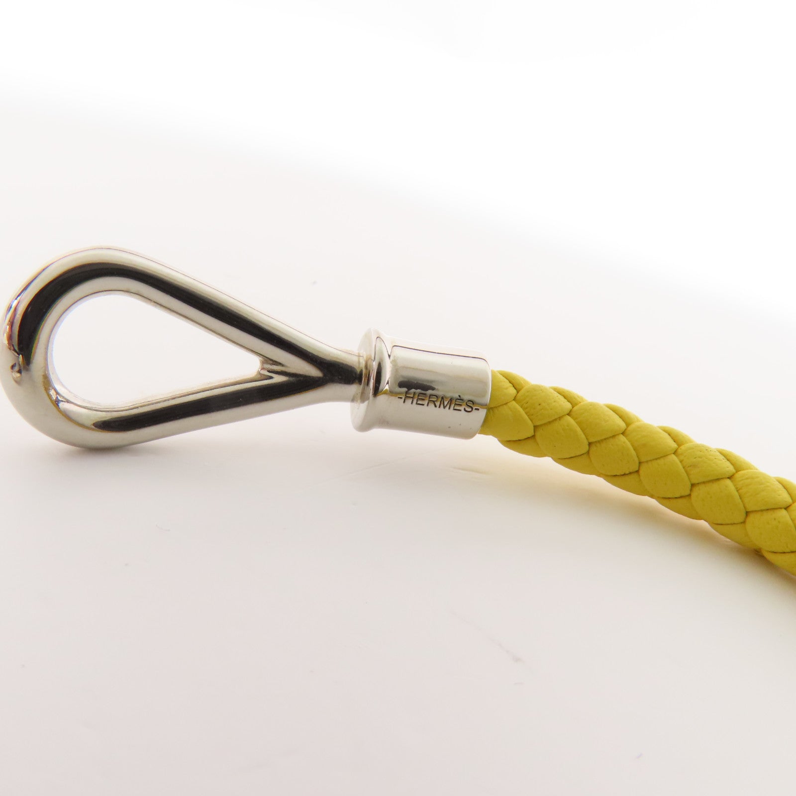 HERMES Swift皮革Jumbo H銀扣手鐲Jaune De Naples