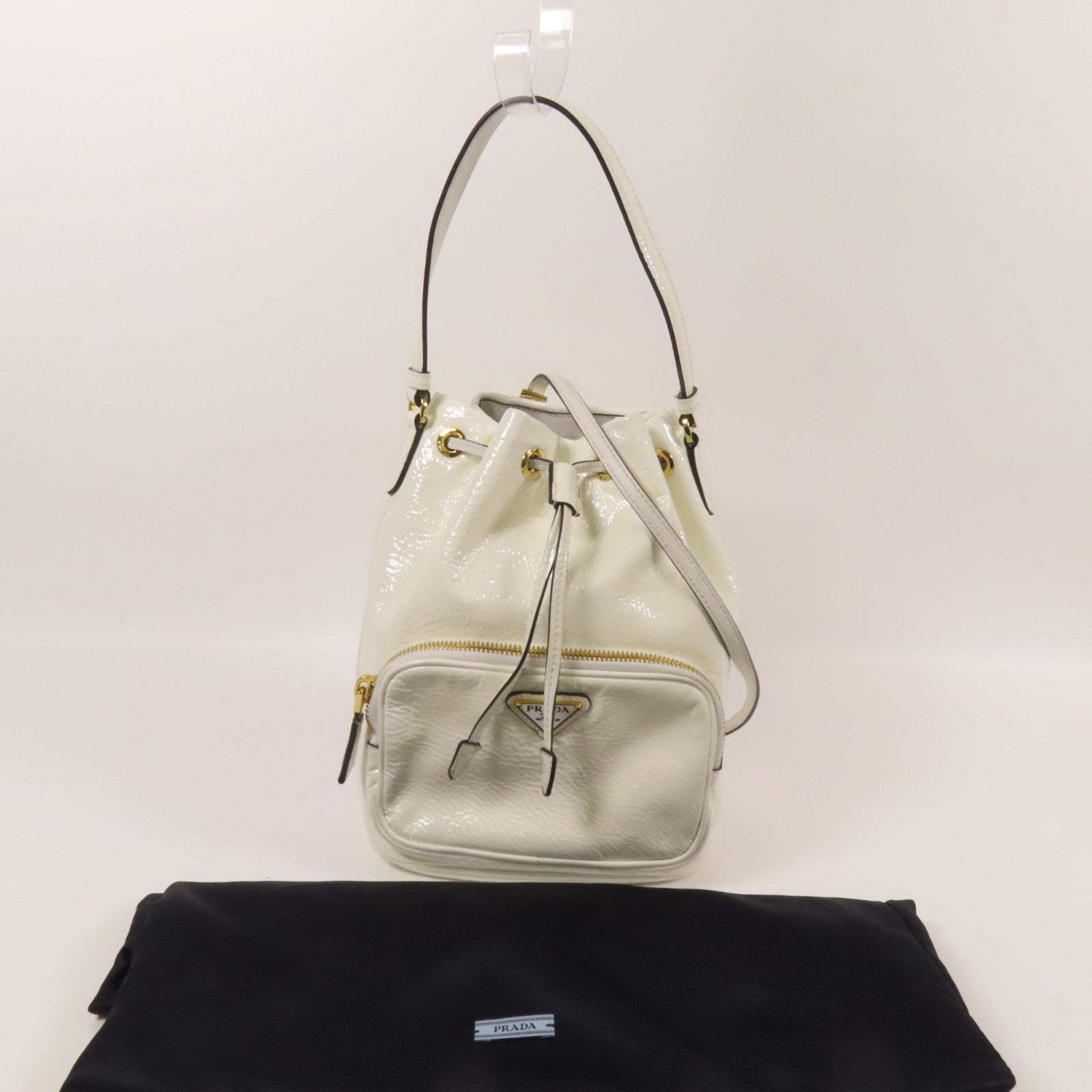 PRADA 漆皮皮革Duet NaplakBag金扣手挽肩背袋兩用袋