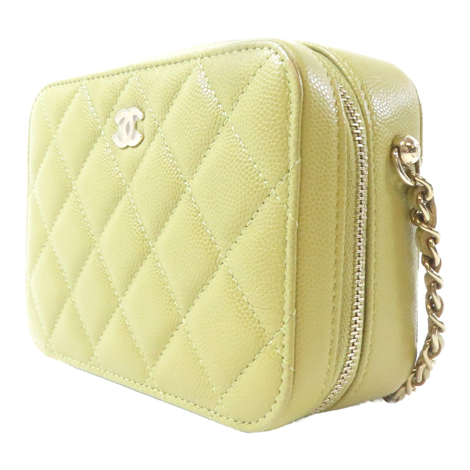 CHANEL 【激減優惠】菱格牛皮皮革Chain Shoulder金扣鏈帶肩背袋淺綠色