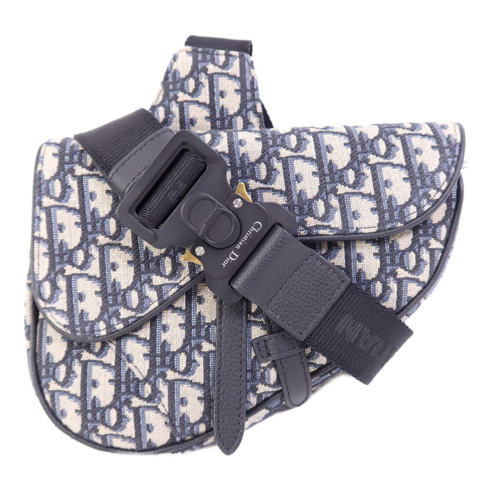 Dior 帆布Mini Saddle Bag銀扣肩背袋