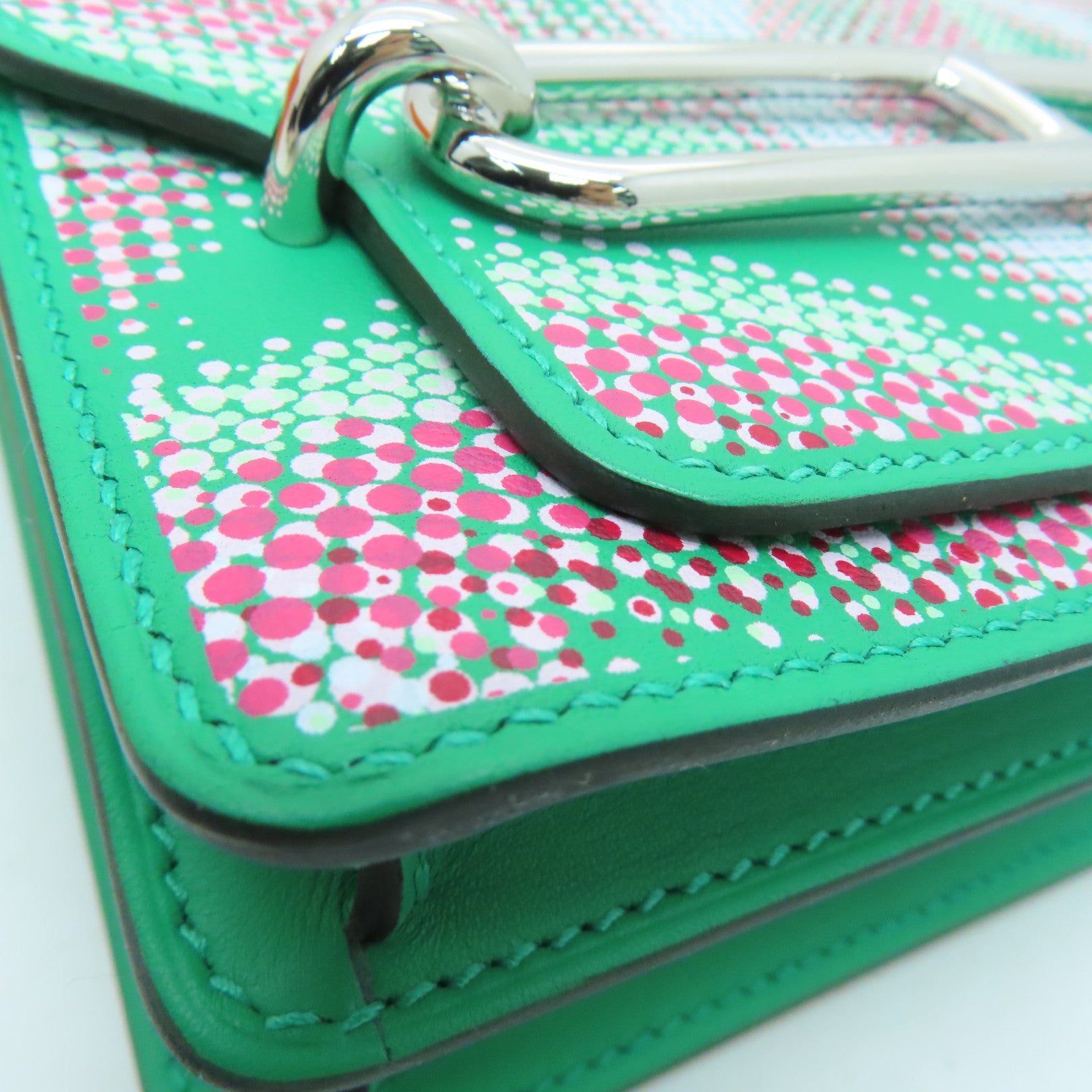 HERMES [Sharp Discount] Swift Leather Mini Roulis Circuit Shoulder Silver Buckle Shoulder Bag Green
