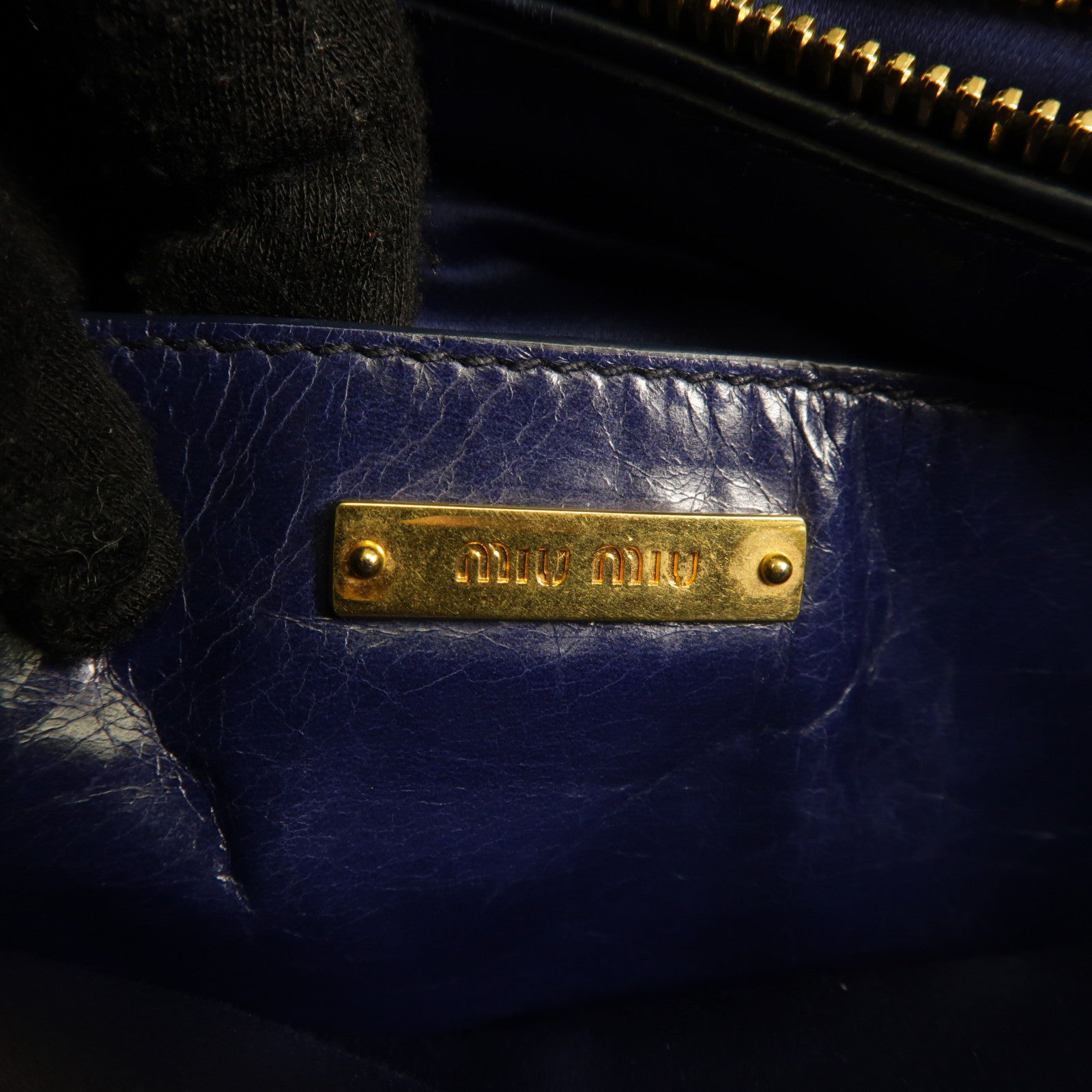 Miu Miu 牛皮皮革2 Way Bag金扣手挽肩背兩用袋藍色
