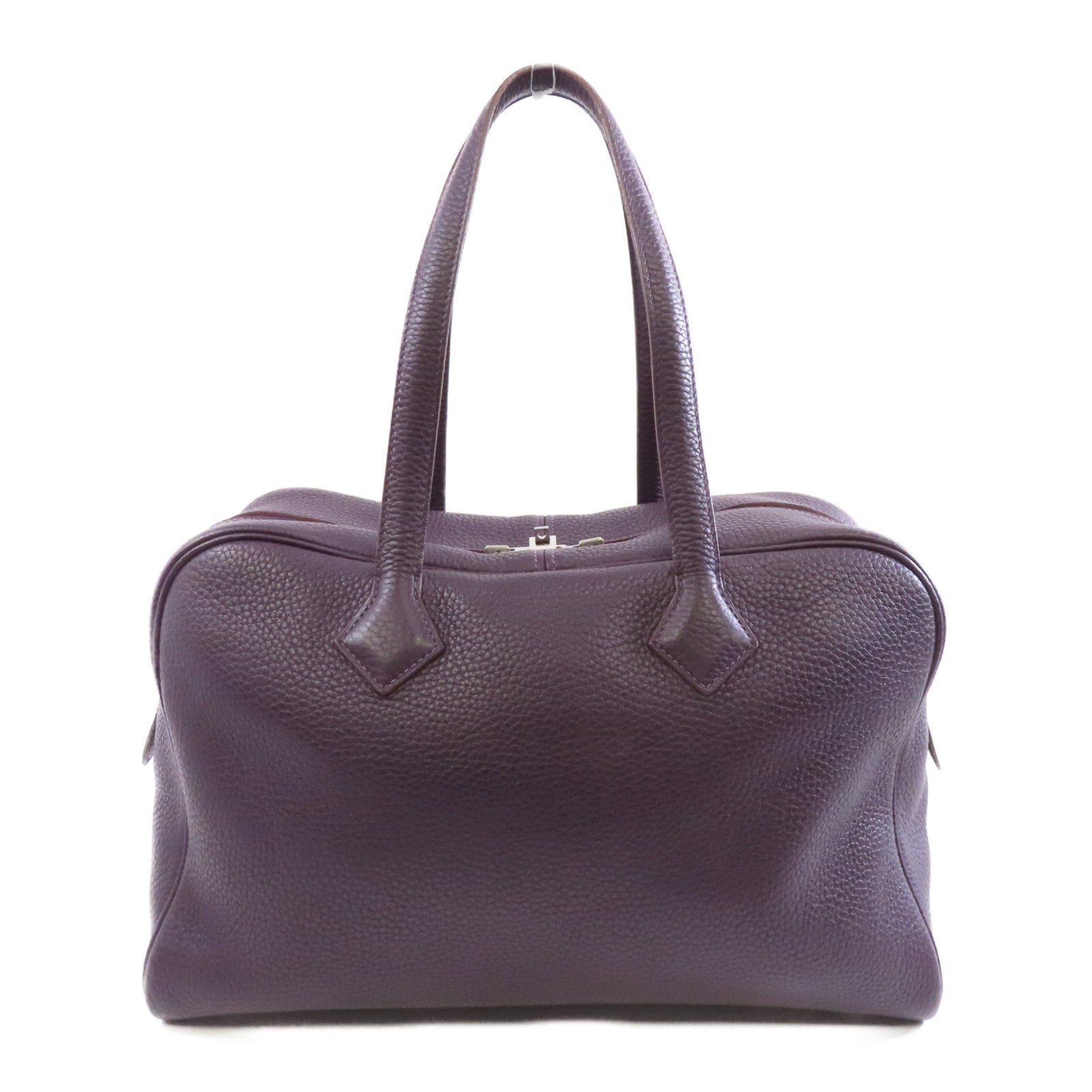 HERMES Clemence皮革Victoria 35銀扣肩背袋Raisin/紫色