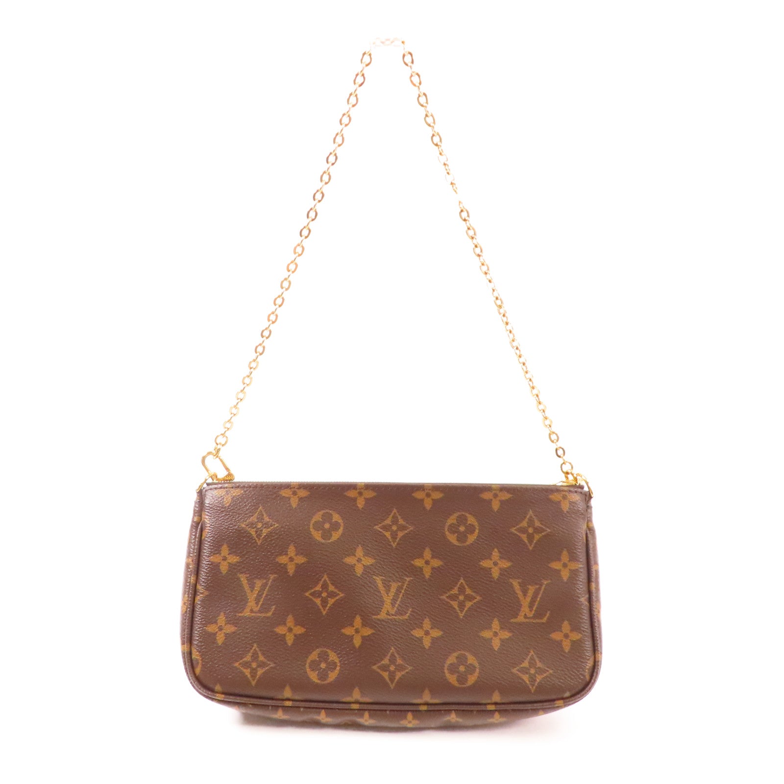 LOUIS VUITTON Monogram Multi Pochette Accessoires金扣肩背袋棕色