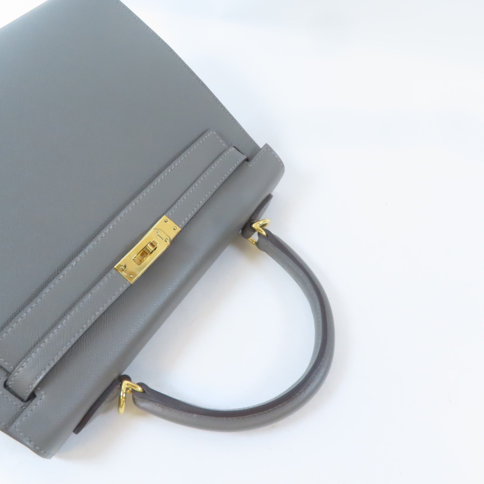 HERMES Madame皮革Kelly 25金扣手挽肩背兩用袋Gris Meyer灰色