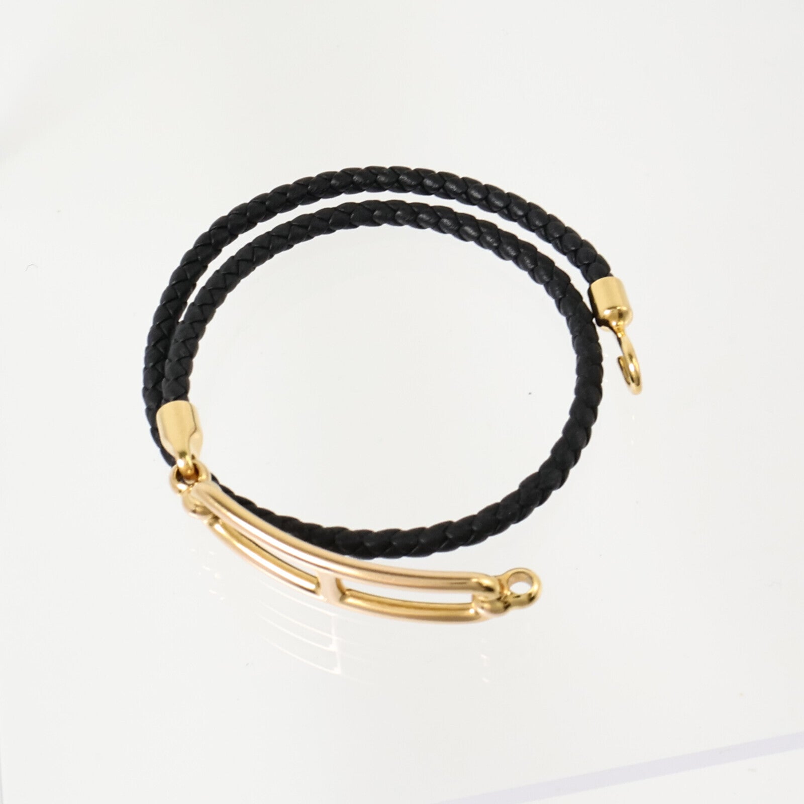 HERMES Swift皮革/金屬Roulis Double Tour手鏈Black