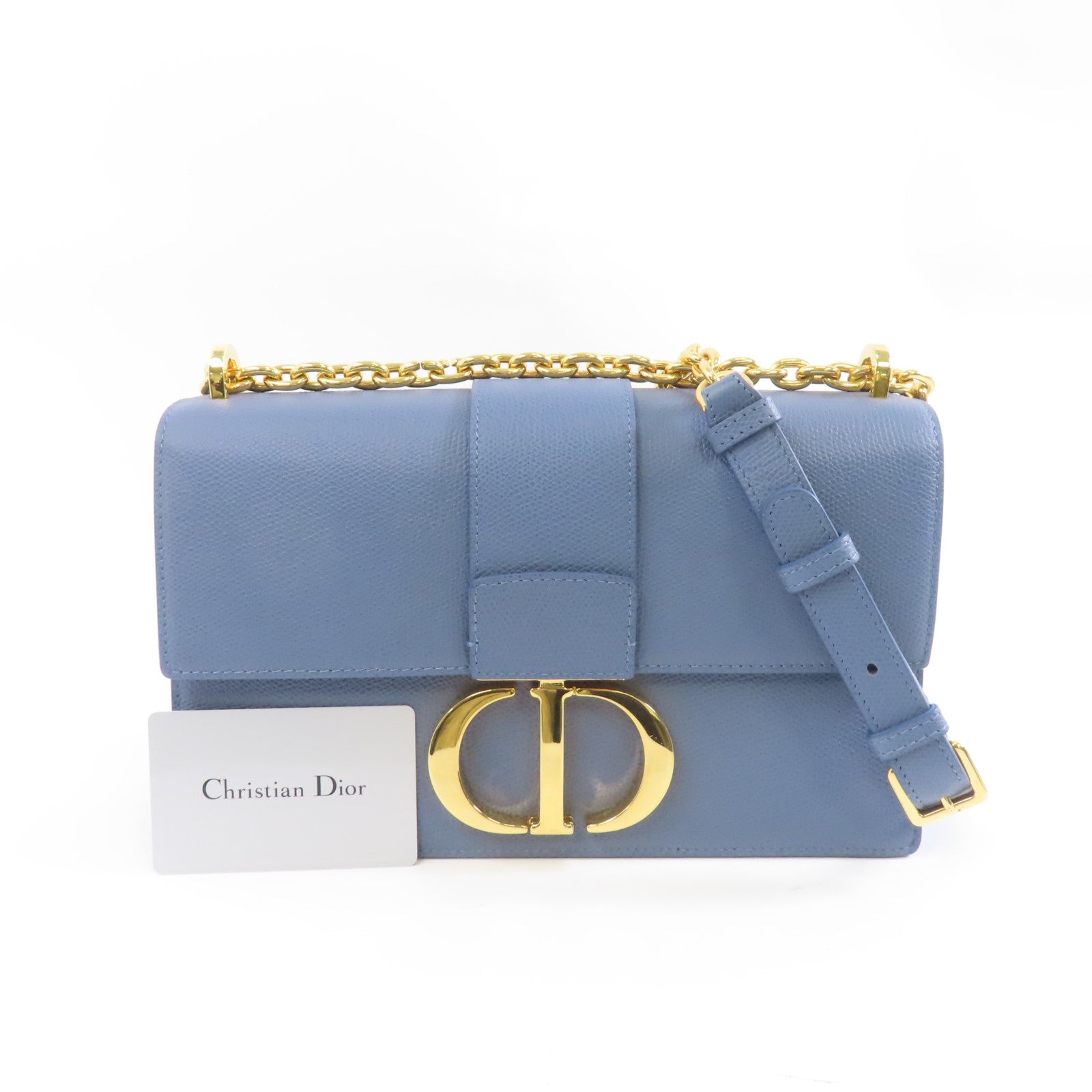 Dior 牛皮皮革Montaigne 30金扣鏈帶肩背袋藍色