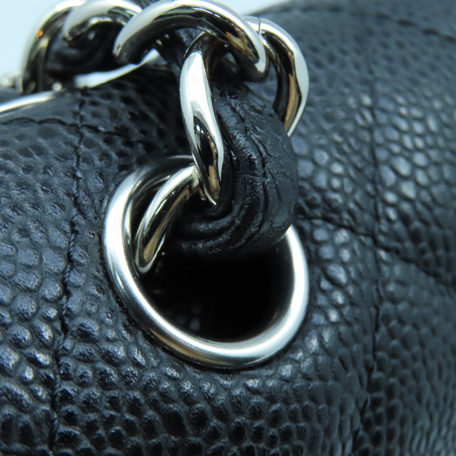 CHANEL 【清倉大減價】菱格Caviar皮革Jumbo Double Flap Classic銀扣鏈帶肩背袋黑色