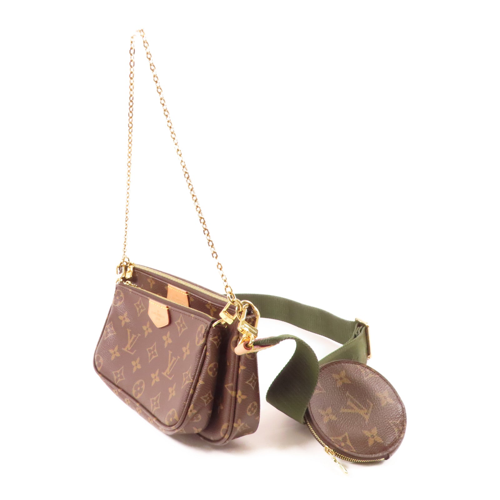 LOUIS VUITTON Monogram Multi Pochette Accessoires金扣肩背袋棕色