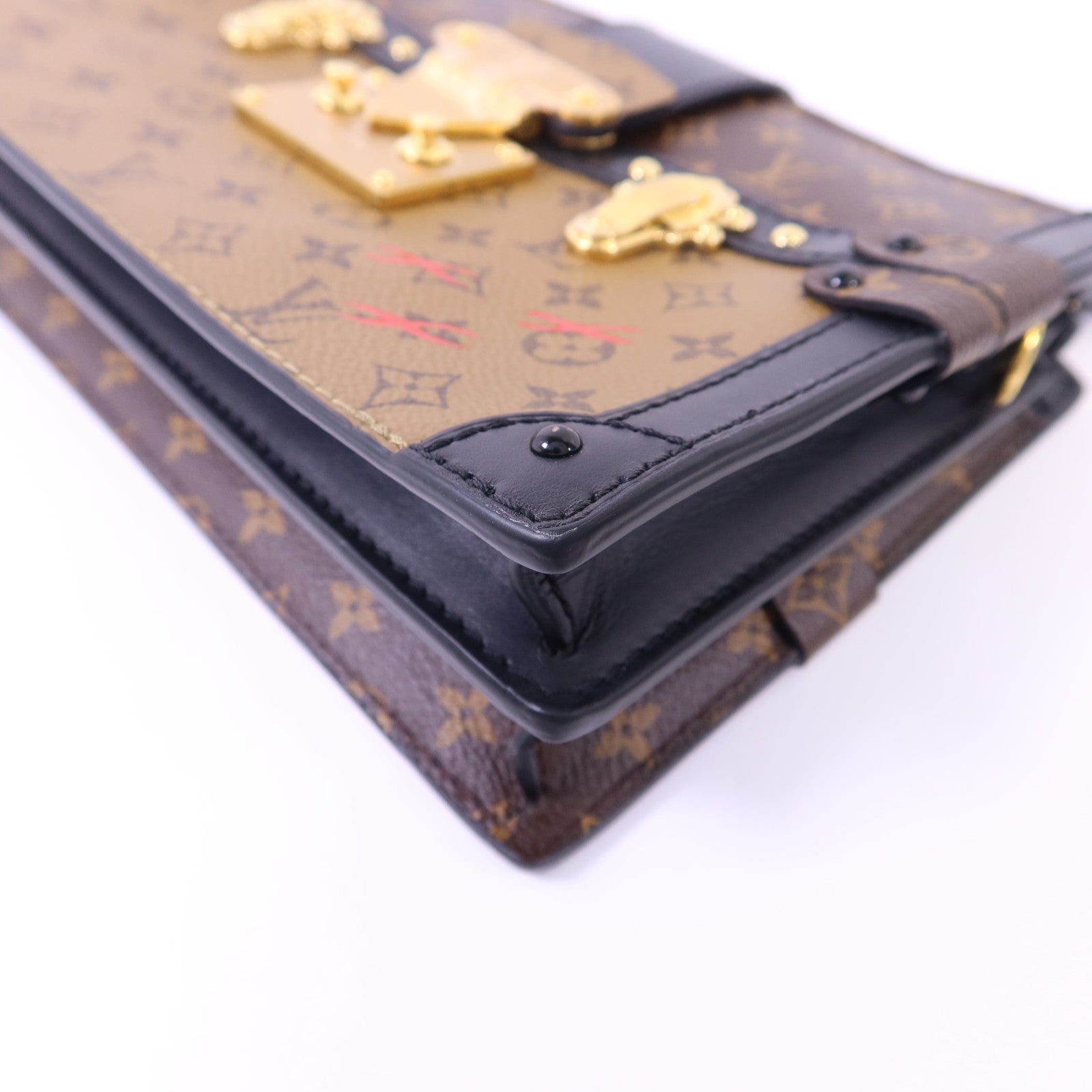 LOUIS VUITTON 【激減優惠】Monogram Reverse Trunk Clutch金扣肩背袋棕色