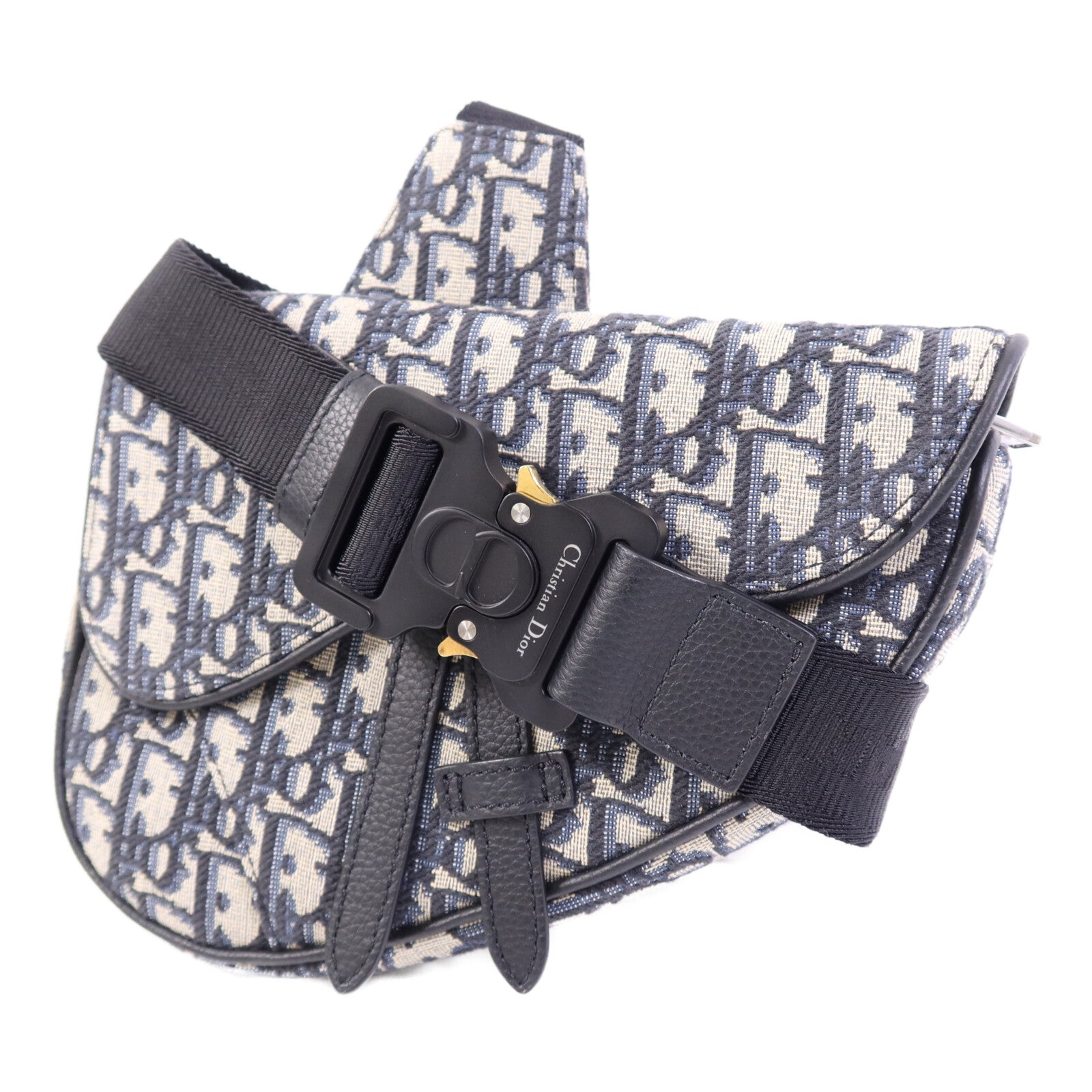 Dior 帆布Mini Saddle Bag銀扣肩背袋