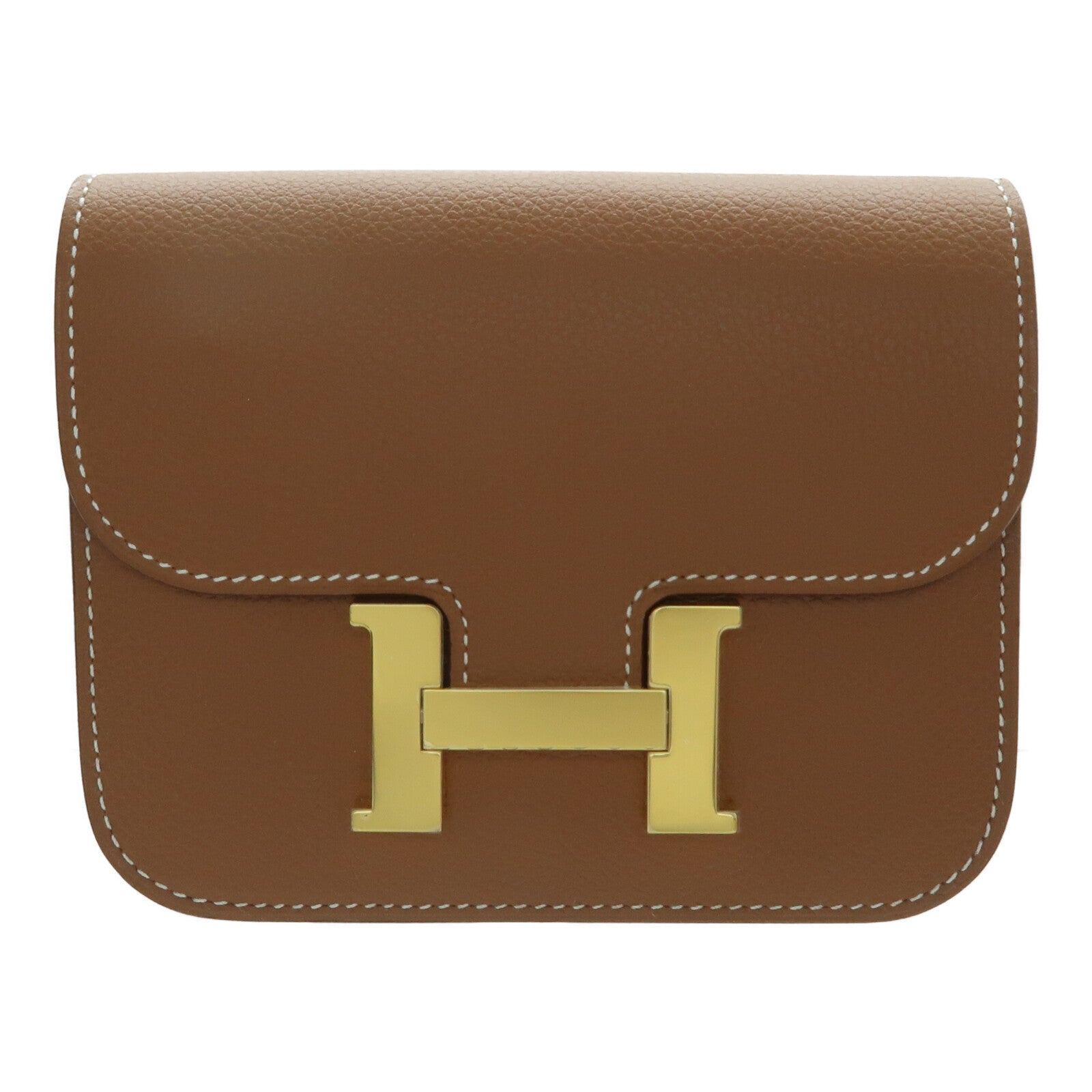 HERMES Evercolor皮革Constance Slim金扣錢包Gold