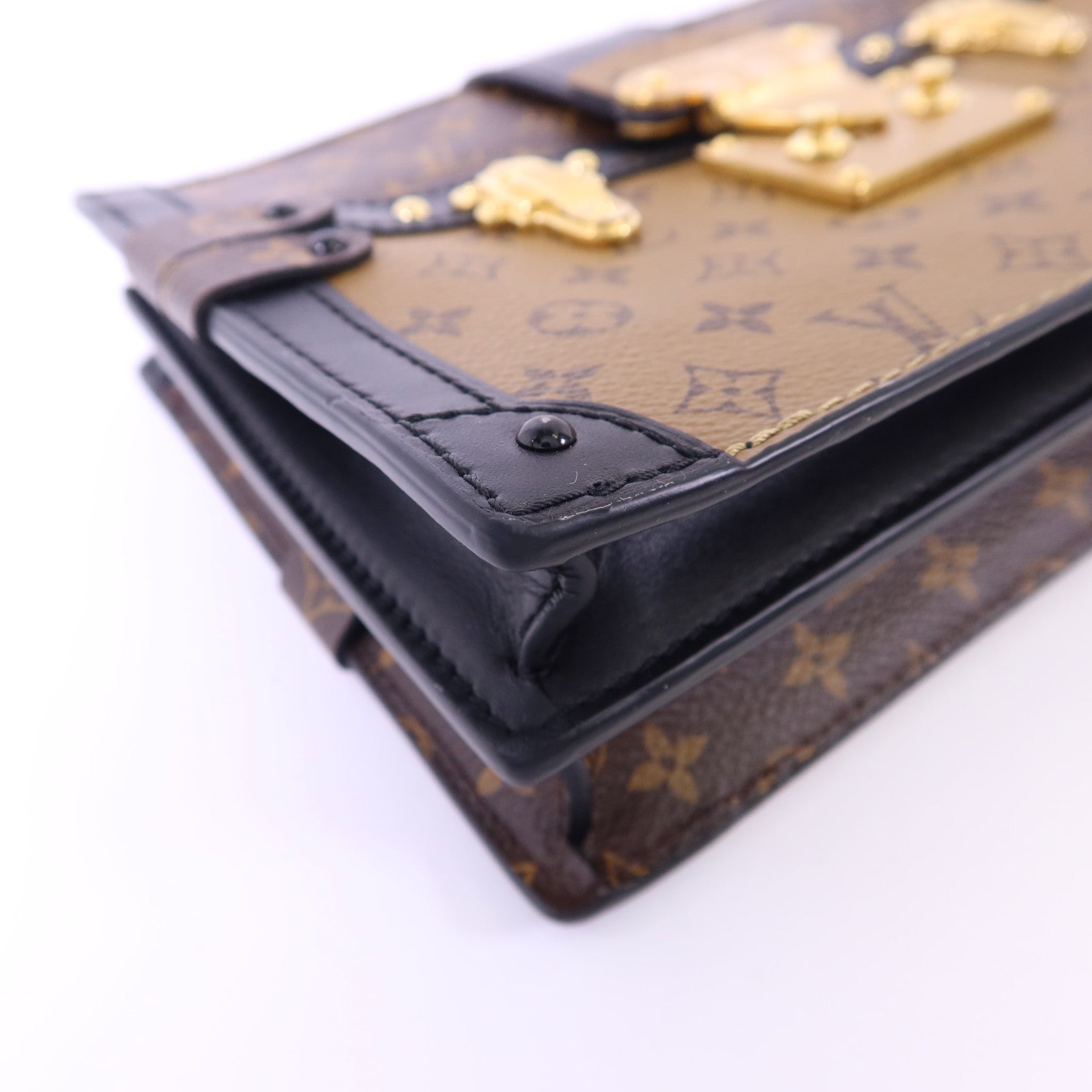 LOUIS VUITTON 【激減優惠】Monogram Reverse Trunk Clutch金扣肩背袋棕色