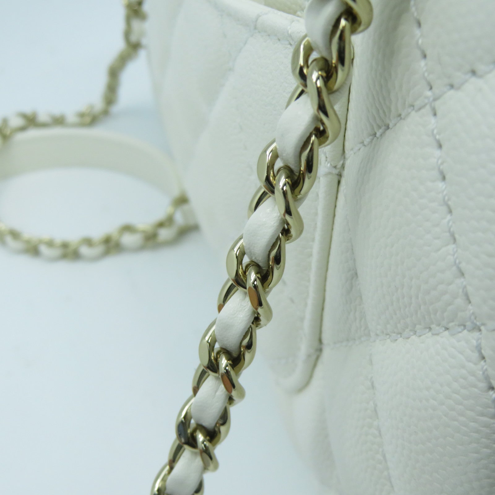 CHANEL 【激減優惠】菱格Caviar皮革Coco Handle金扣鏈帶肩背袋白色
