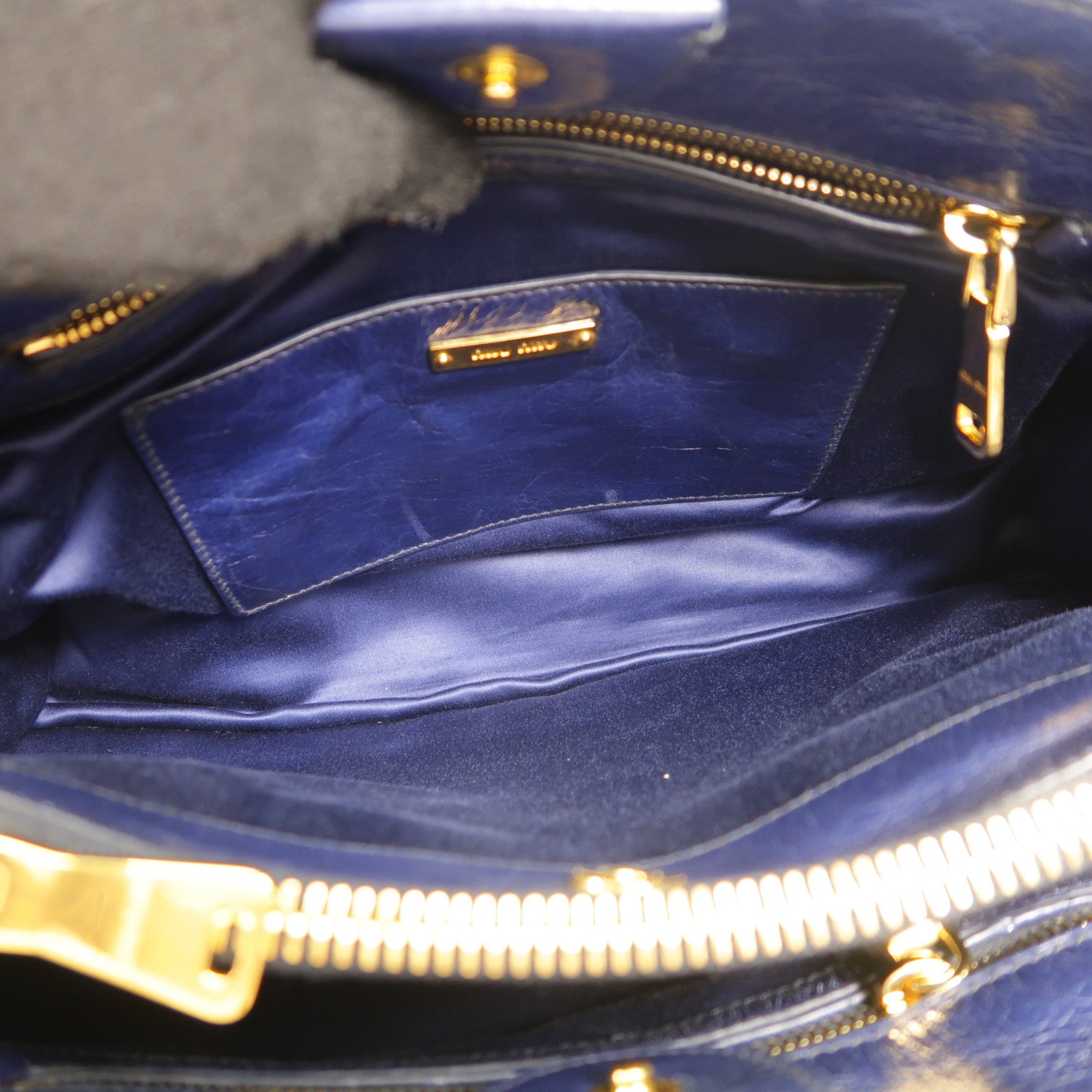 Miu Miu 牛皮皮革2 Way Bag金扣手挽肩背兩用袋藍色