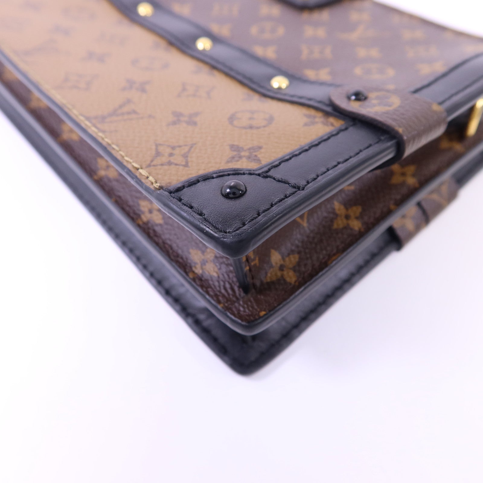 LOUIS VUITTON 【激減優惠】Monogram Reverse Trunk Clutch金扣肩背袋棕色