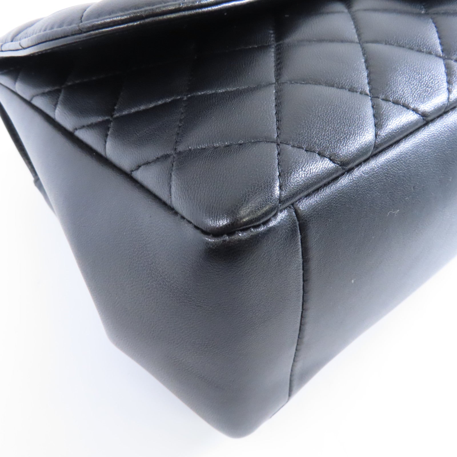 CHANEL 菱格牛皮皮革Chain Shoulder Bag金扣鏈帶肩背袋黑色