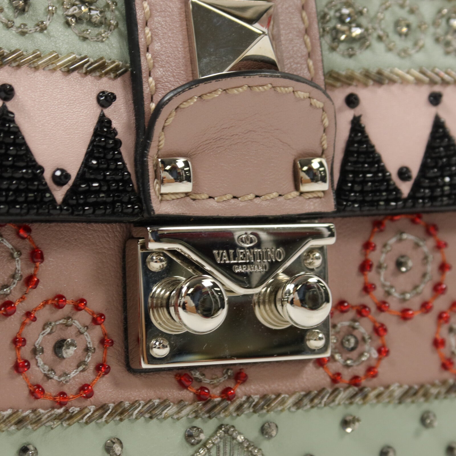 Valentino 牛皮皮革Rockstud Glam Lock Flap Bag鏈帶肩背袋