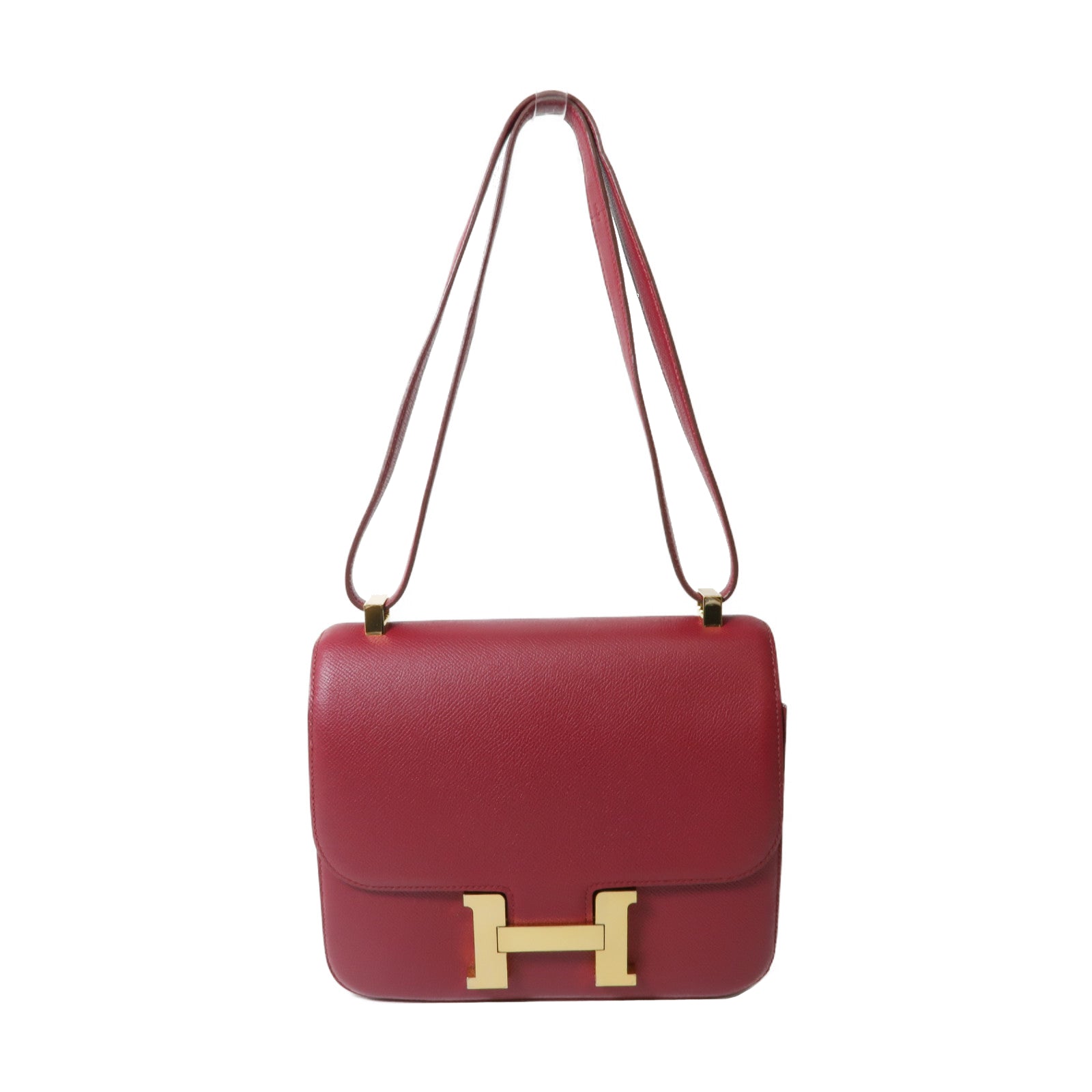 HERMES 【激減優惠】Epsom皮革Constance 24金扣肩背袋寶石紅色