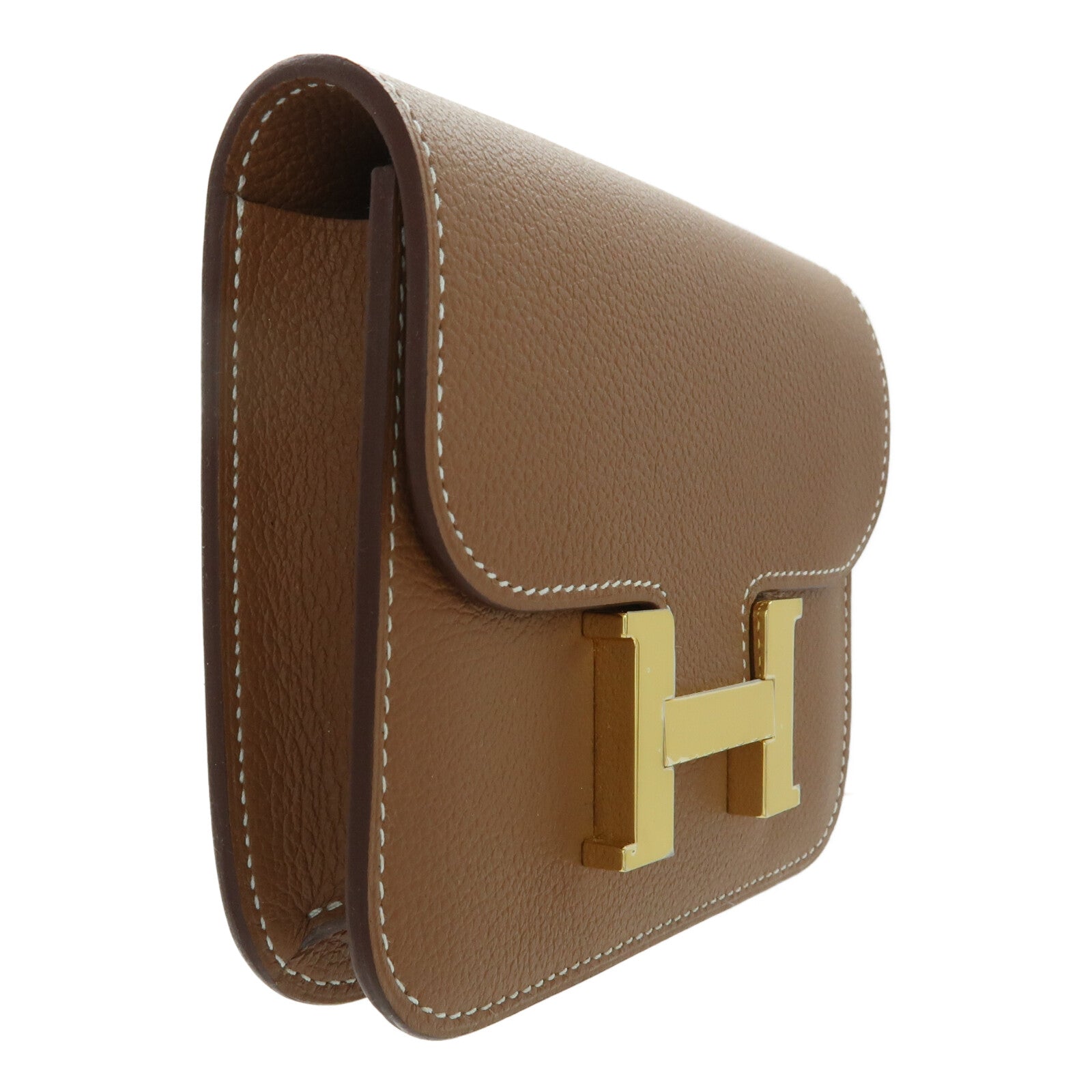 HERMES Evercolor皮革Constance Slim金扣錢包Gold