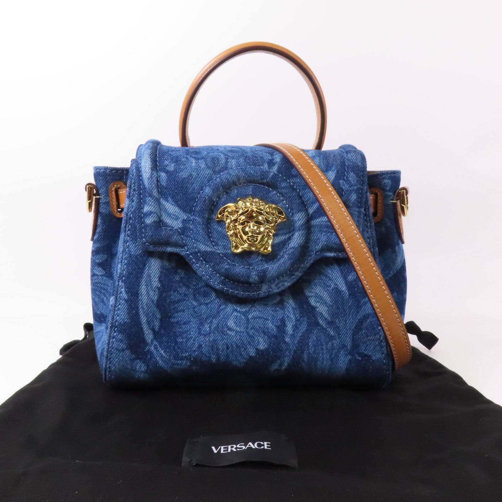 VERSACE 牛仔布Shoulder Bag金扣手挽肩背兩用袋