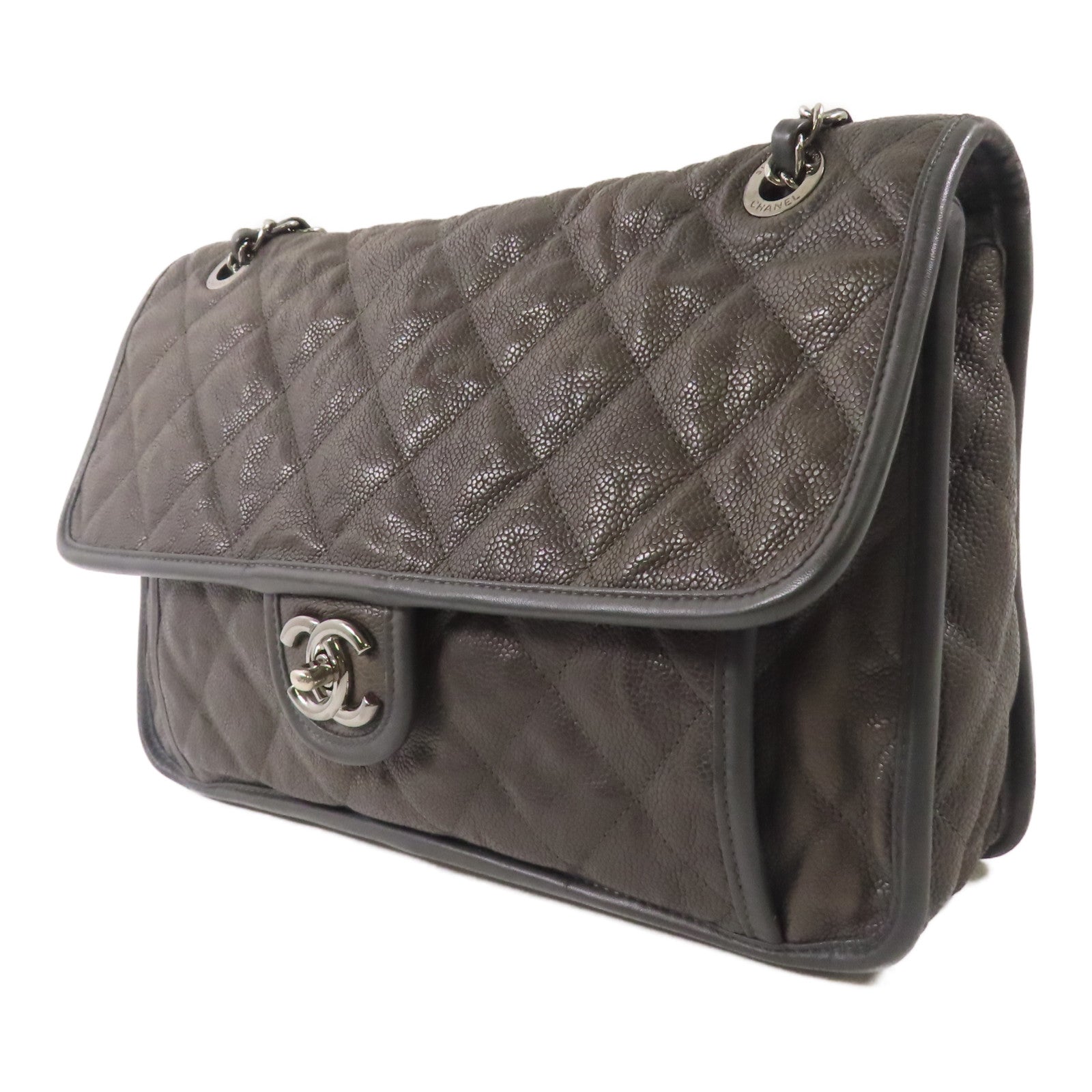 CHANEL 牛皮皮革Chain Shoulder銀扣肩背袋