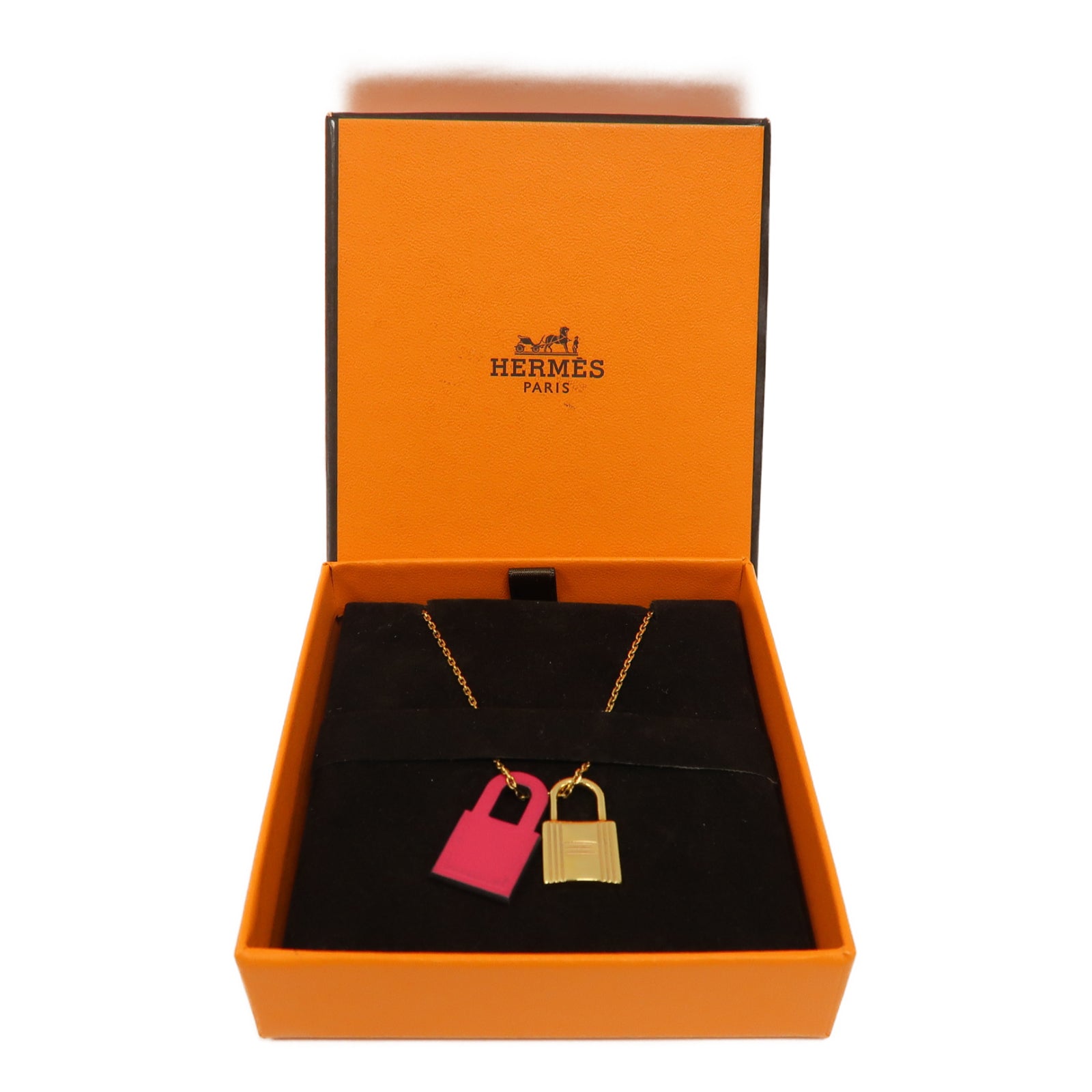 HERMES 金屬/皮革O'Kelly Necklace項鏈金色/粉紅色