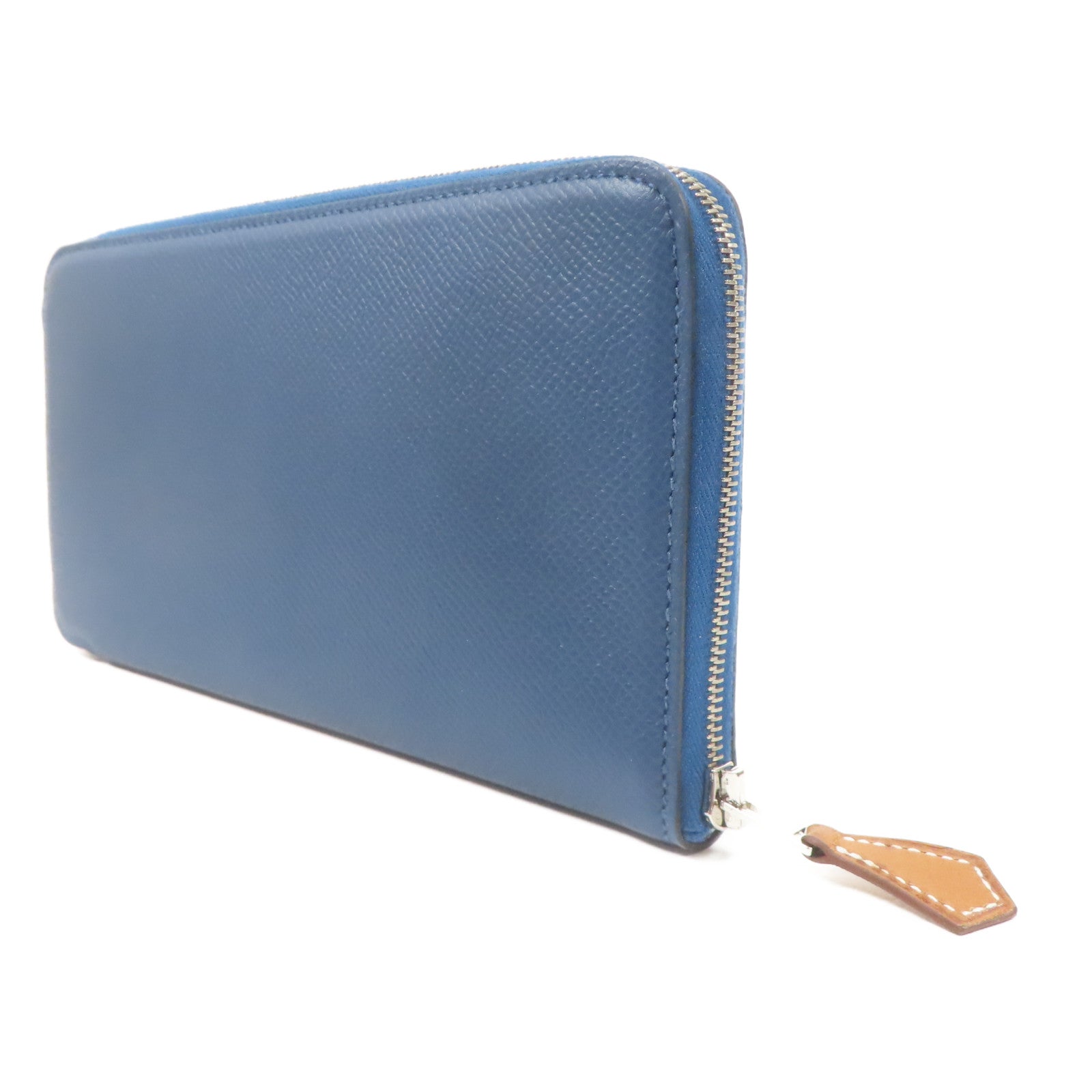 HERMES Epsom皮革Silk In銀扣長錢包Deep Blue