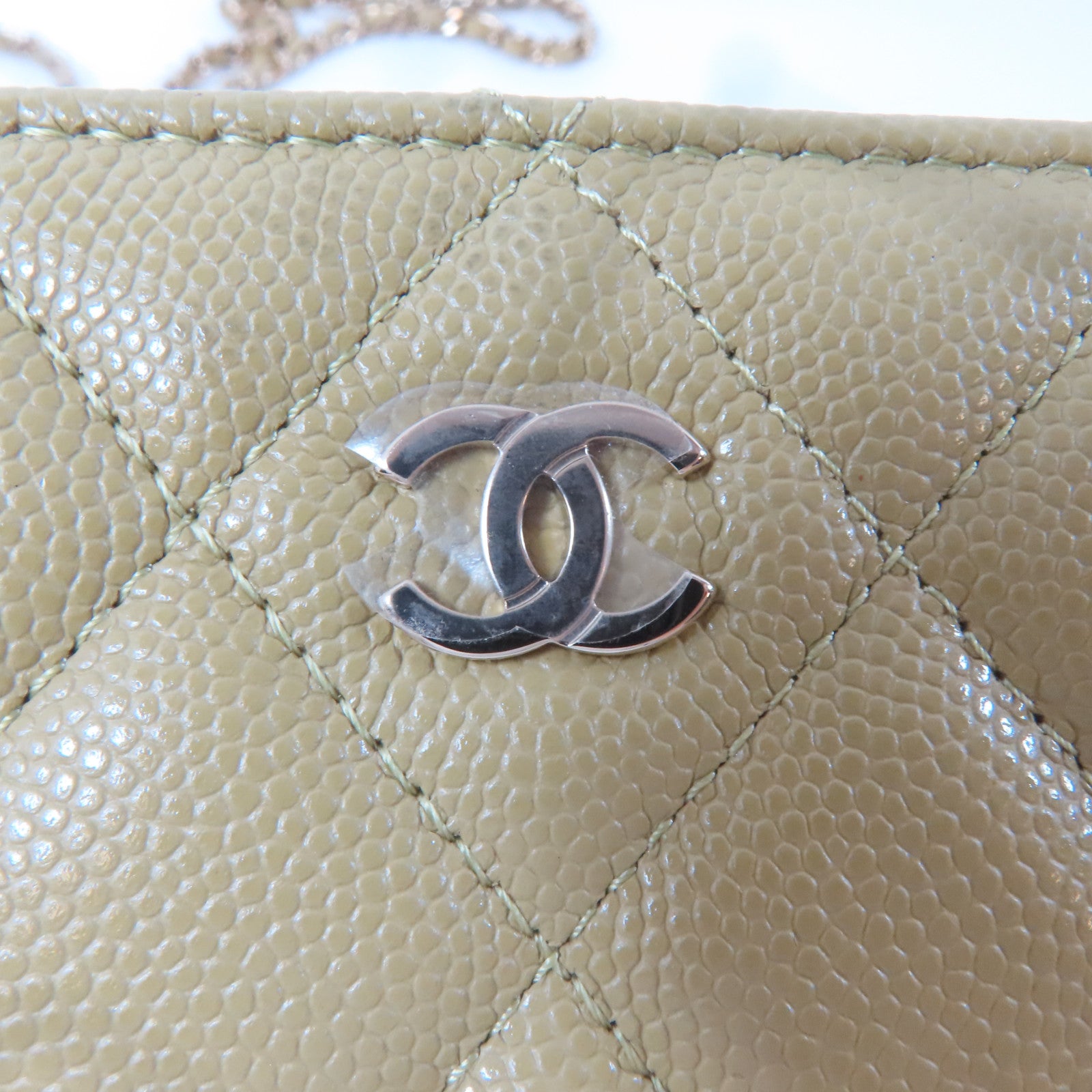CHANEL 【激減優惠】菱格牛皮皮革Chain Shoulder金扣鏈帶肩背袋淺綠色