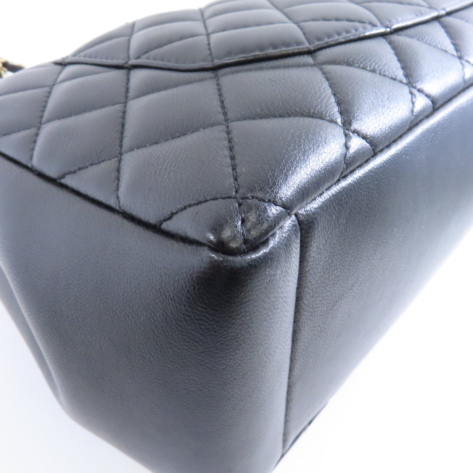 CHANEL 菱格牛皮皮革Chain Shoulder Bag金扣鏈帶肩背袋黑色