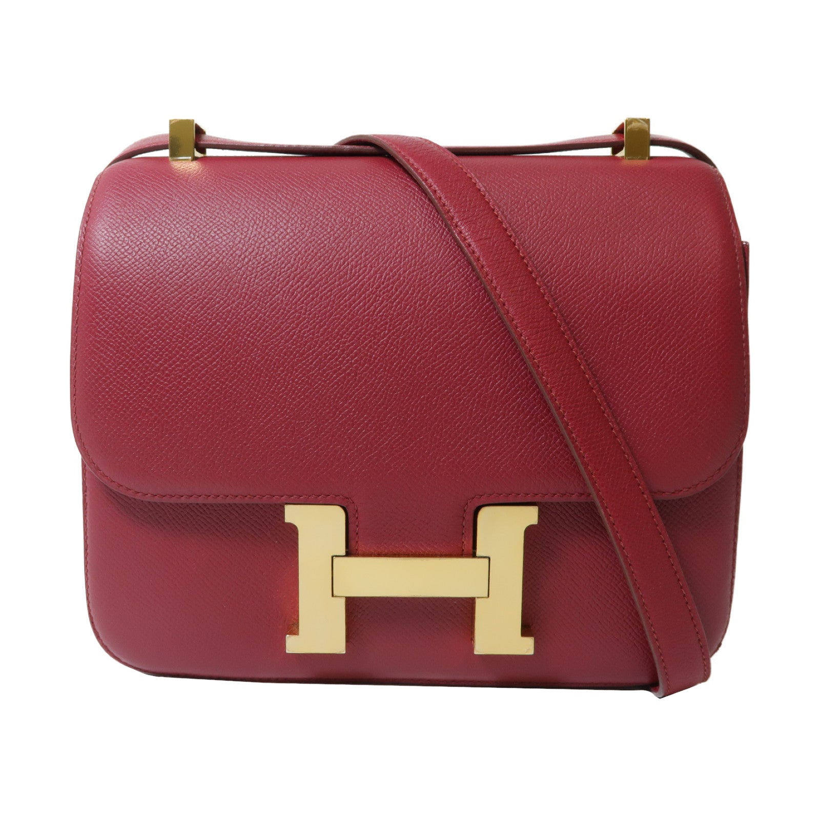 HERMES 【激減優惠】Epsom皮革Constance 24金扣肩背袋寶石紅色