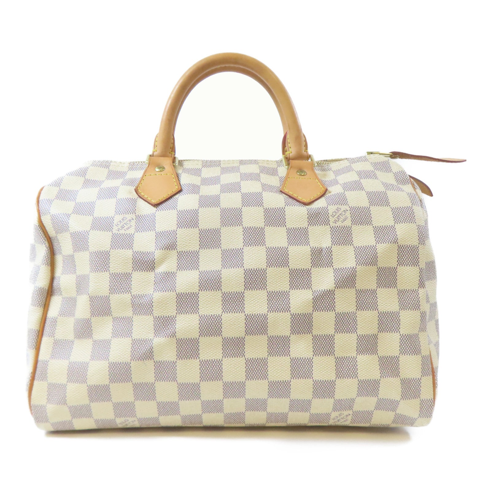 LOUIS VUITTON Damier Azur Speedy 30金扣手挽袋白色