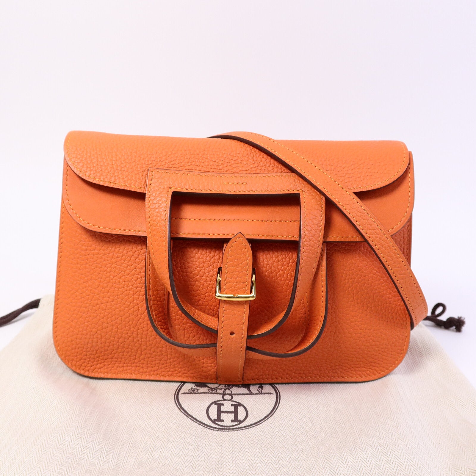 HERMES Clemence皮革Halzan 25手挽肩背兩用袋Feu