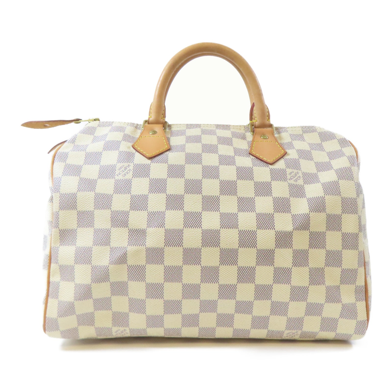 LOUIS VUITTON Damier Azur Speedy 30金扣手挽袋白色