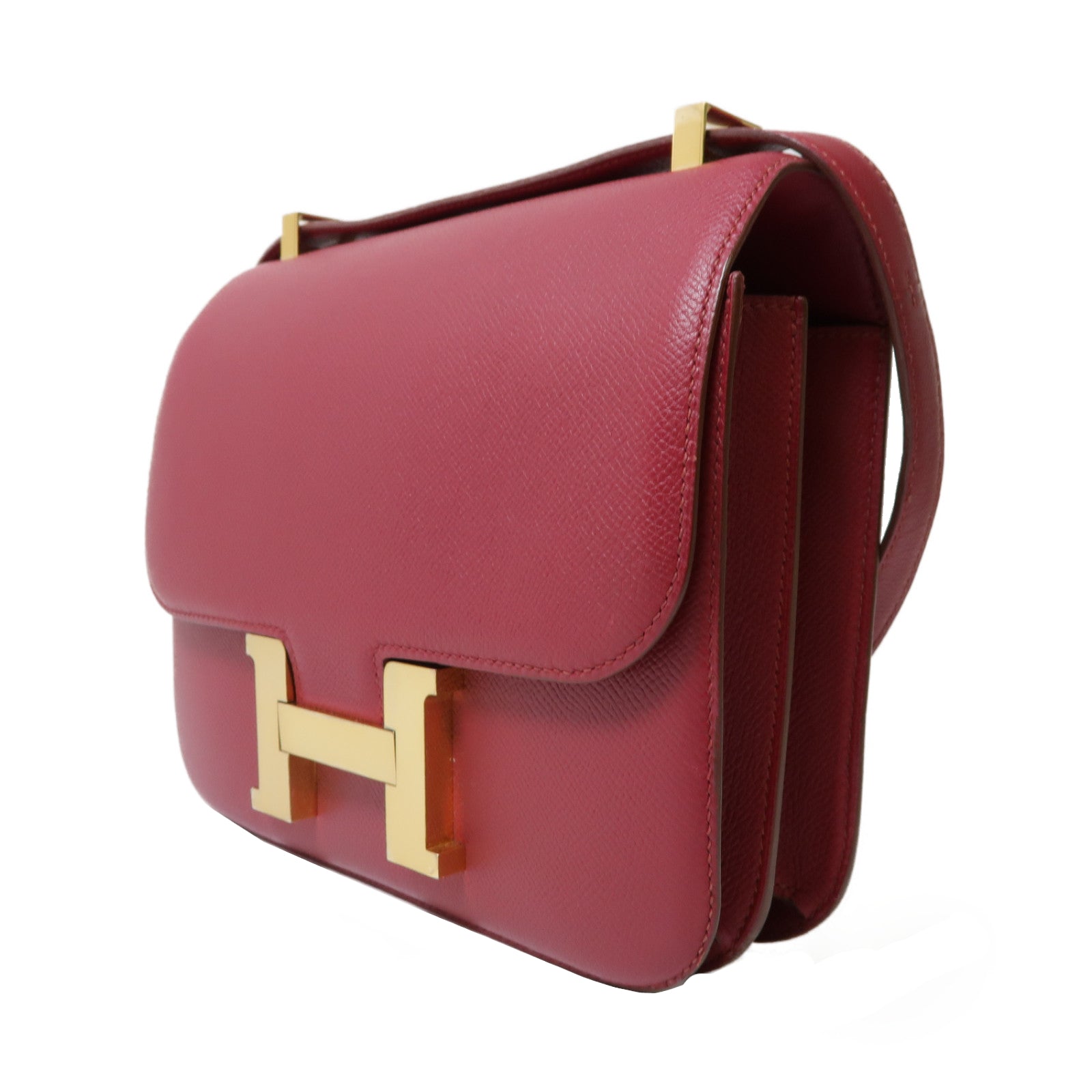 HERMES 【激減優惠】Epsom皮革Constance 24金扣肩背袋寶石紅色