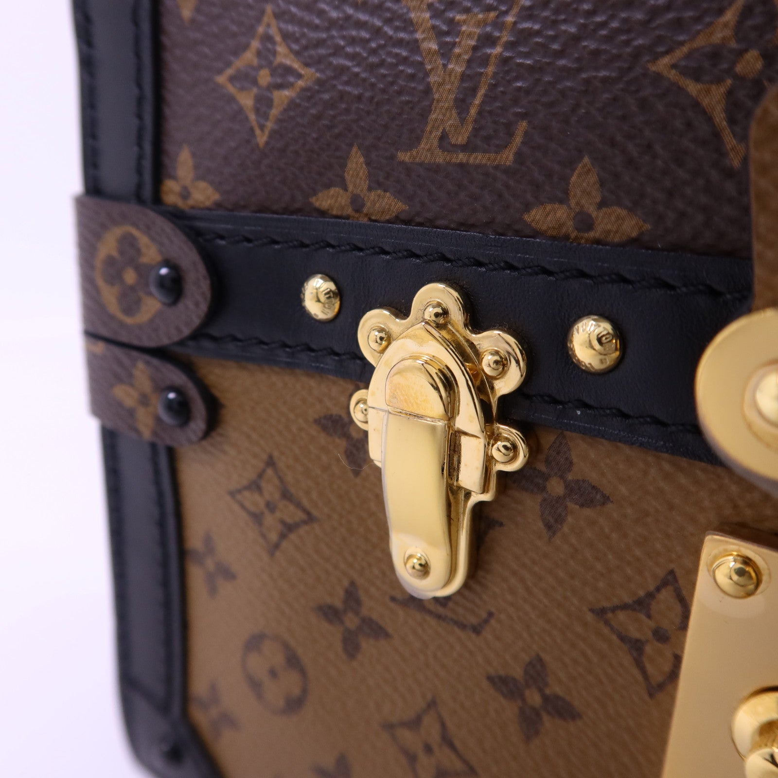 LOUIS VUITTON 【激減優惠】Monogram Reverse Trunk Clutch金扣肩背袋棕色