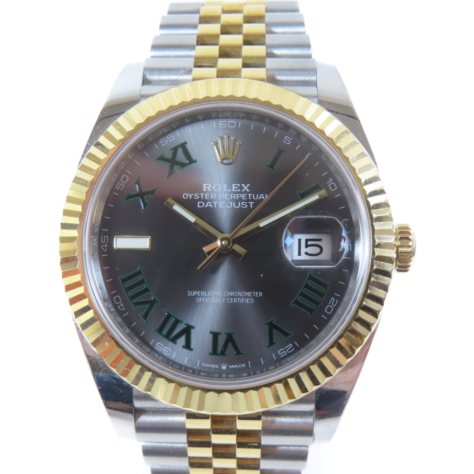 ROLEX Datejust18K黃金/不鏽鋼手錶自動機芯銀色#18cm