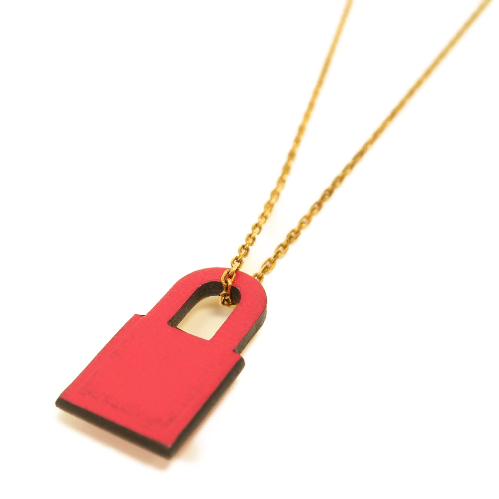 HERMES 金屬/皮革O'Kelly Necklace項鏈金色/粉紅色