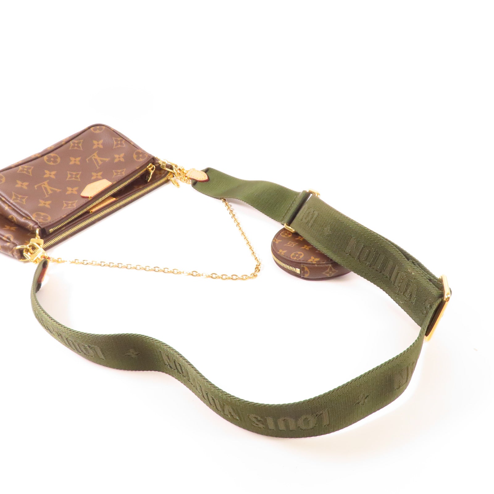 LOUIS VUITTON Monogram Multi Pochette Accessoires金扣肩背袋棕色