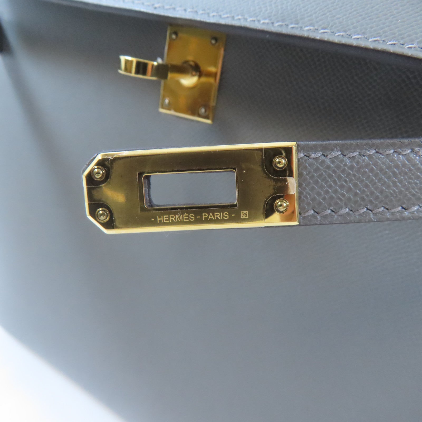 HERMES Madame皮革Kelly 25金扣手挽肩背兩用袋Gris Meyer灰色