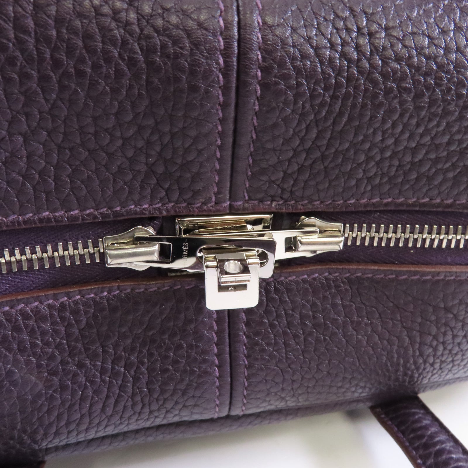 HERMES Clemence皮革Victoria 35銀扣肩背袋Raisin/紫色