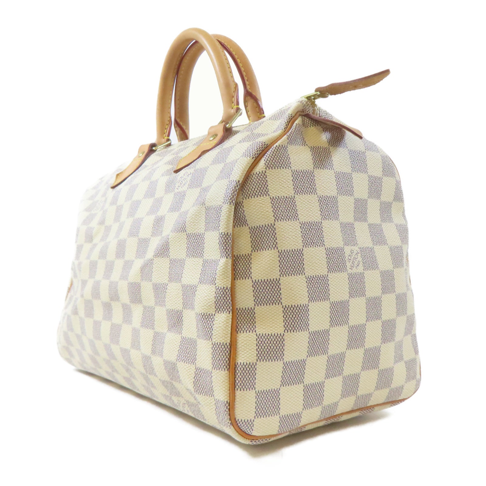 LOUIS VUITTON Damier Azur Speedy 30金扣手挽袋白色