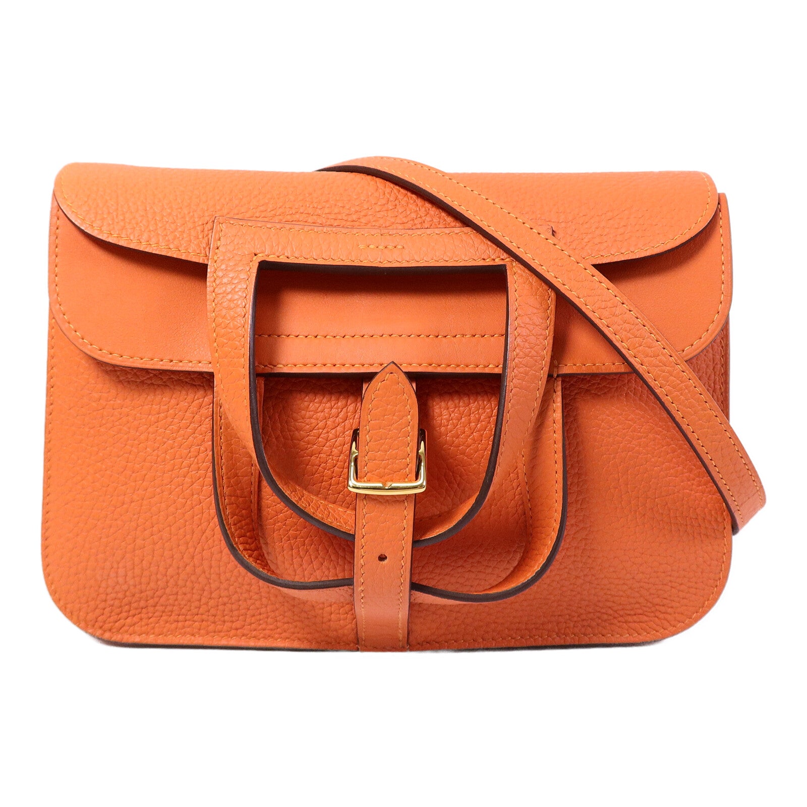 HERMES Clemence皮革Halzan 25手挽肩背兩用袋Feu
