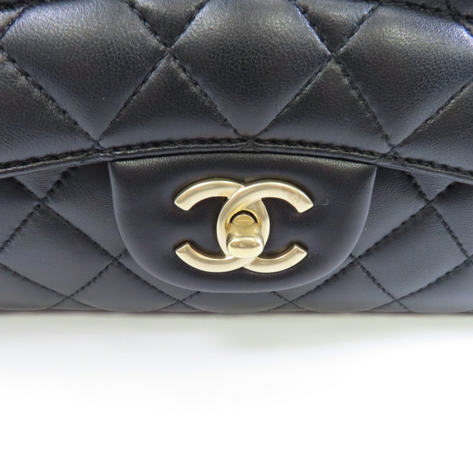 CHANEL 菱格牛皮皮革Chain Shoulder Bag金扣鏈帶肩背袋黑色