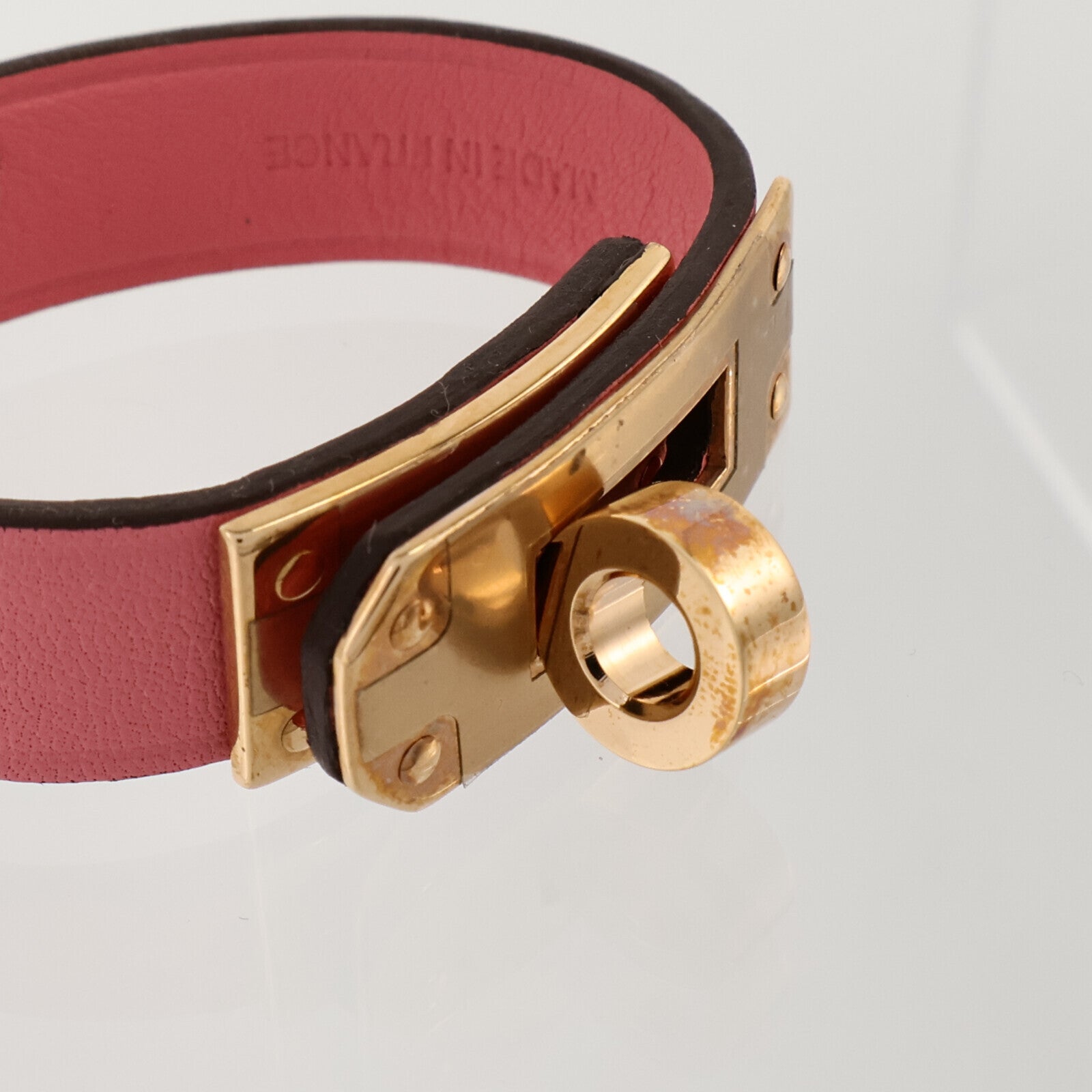 HERMES Swift皮革/金屬Kelly Glove Clip掛飾Rose Azalee