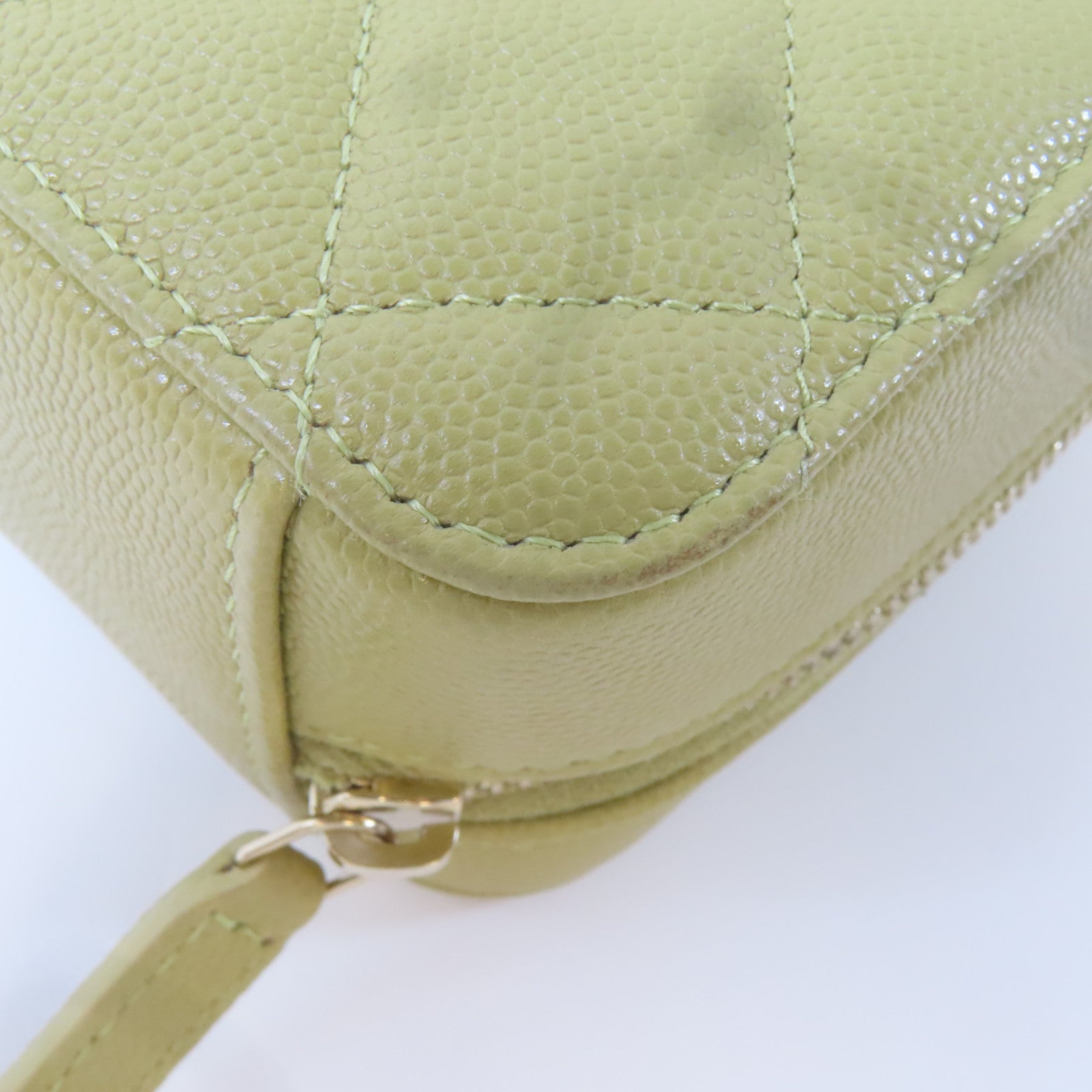 CHANEL 【激減優惠】菱格牛皮皮革Chain Shoulder金扣鏈帶肩背袋淺綠色